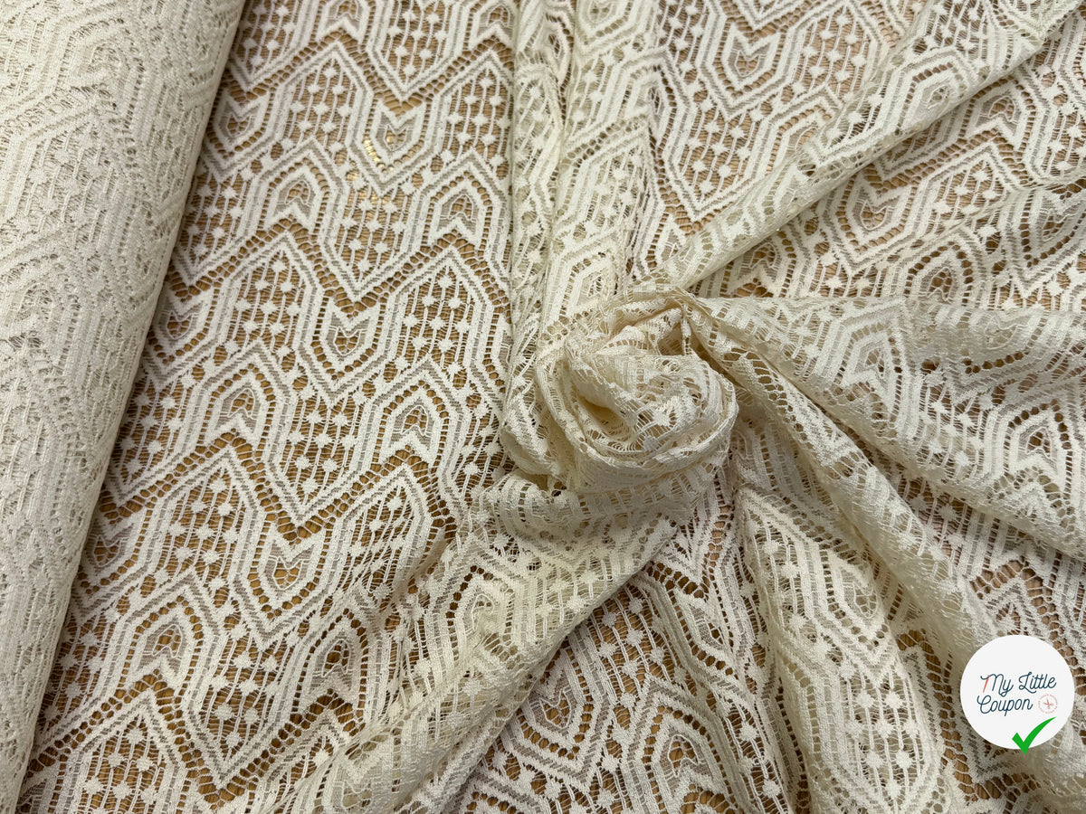 DENTELLE STRETCH MOTIFS GÉOMÉTRIQUES 80% COTON ÉCRU - My Little Coupon