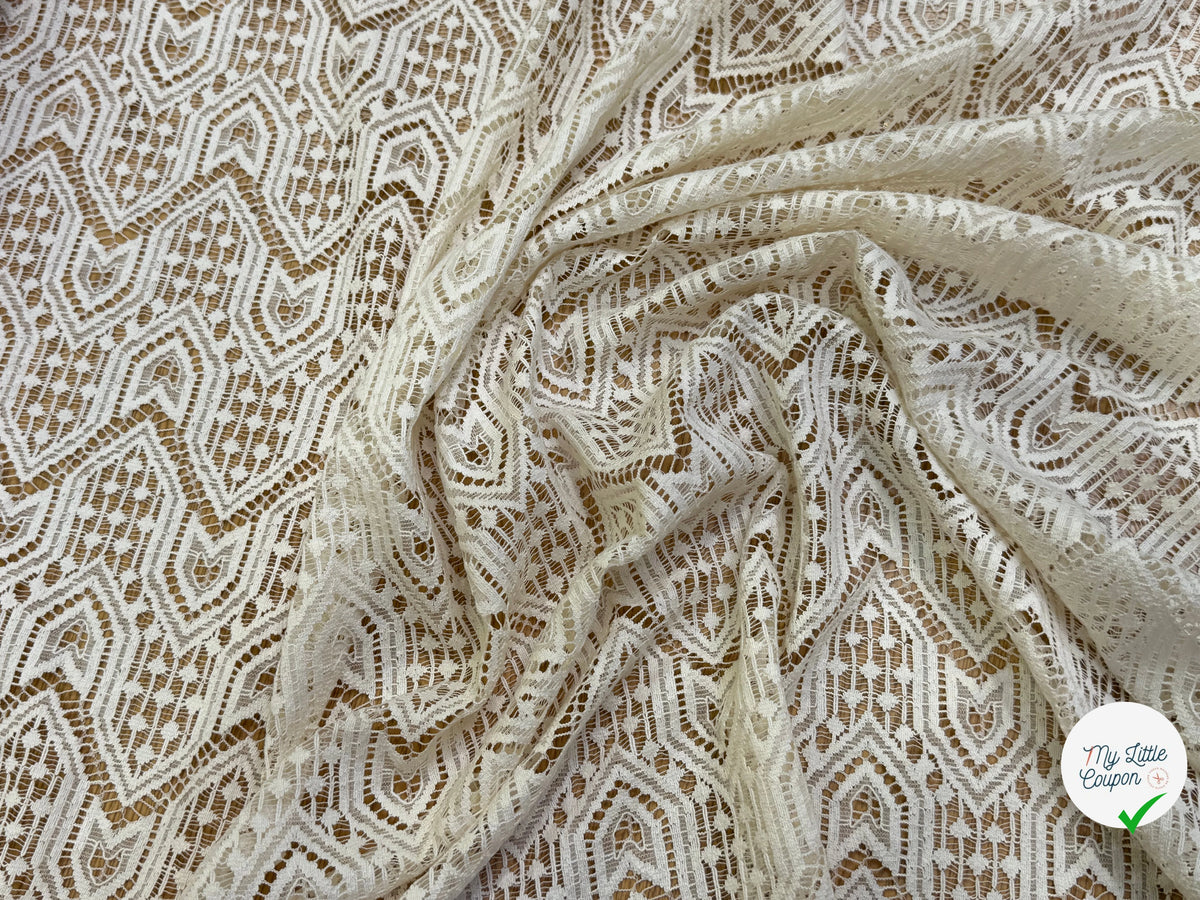 DENTELLE STRETCH MOTIFS GÉOMÉTRIQUES 80% COTON ÉCRU - My Little Coupon