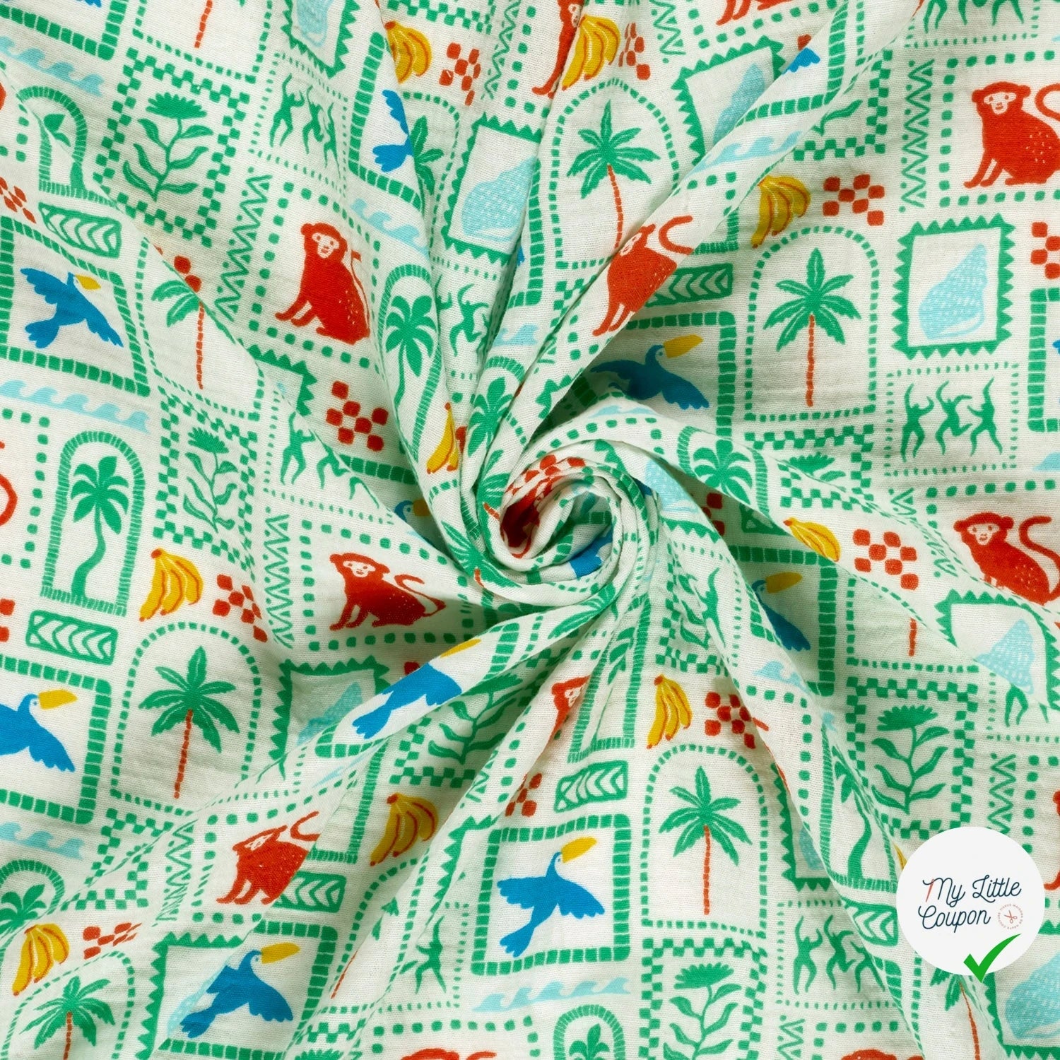 DOUBLE GAZE DE COTON ANIMAUX BLANC CASSÉ - My Little Coupon