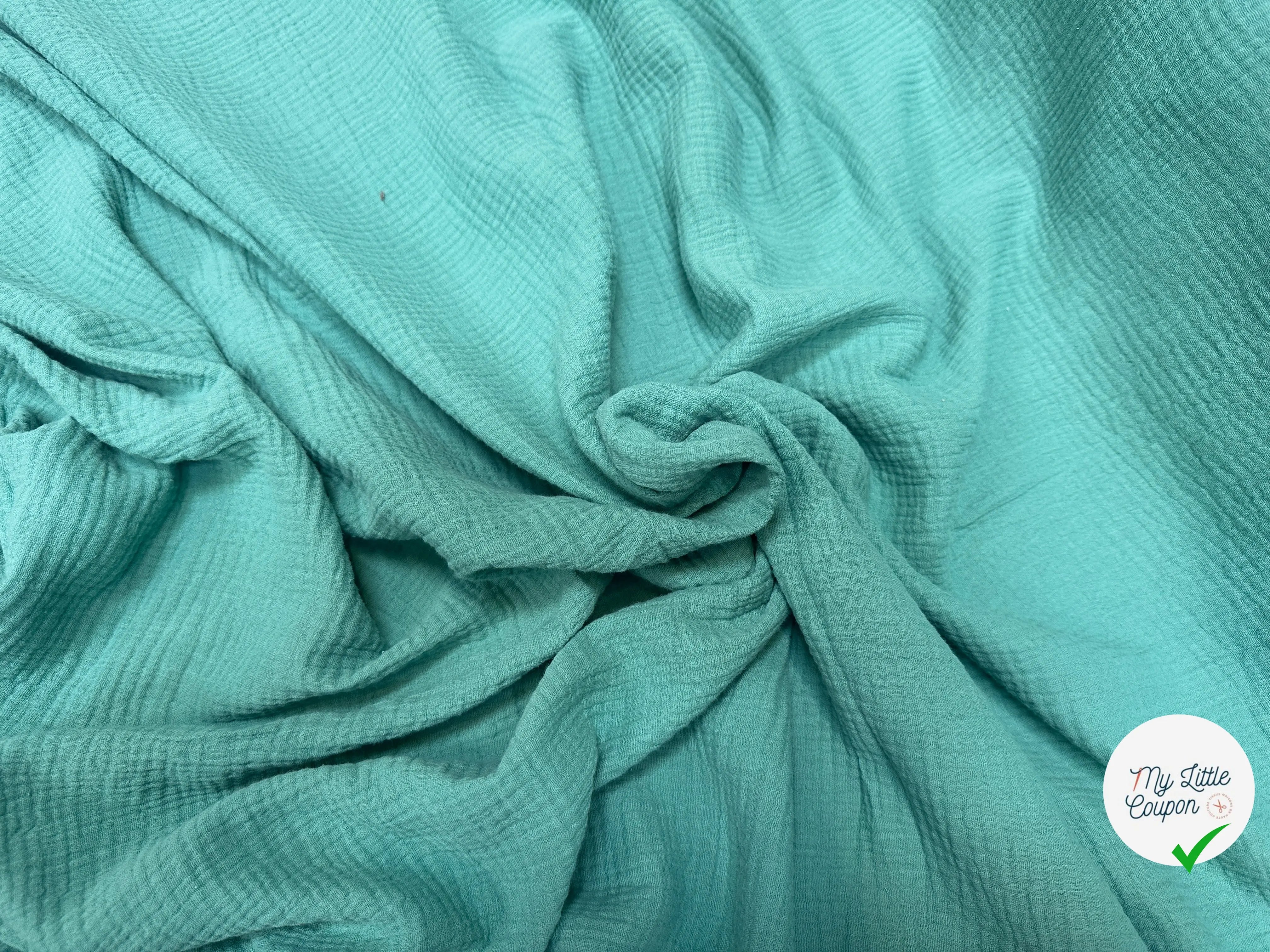 DOUBLE GAZE DE COTON BLEU AQUA UNIE - My Little Coupon
