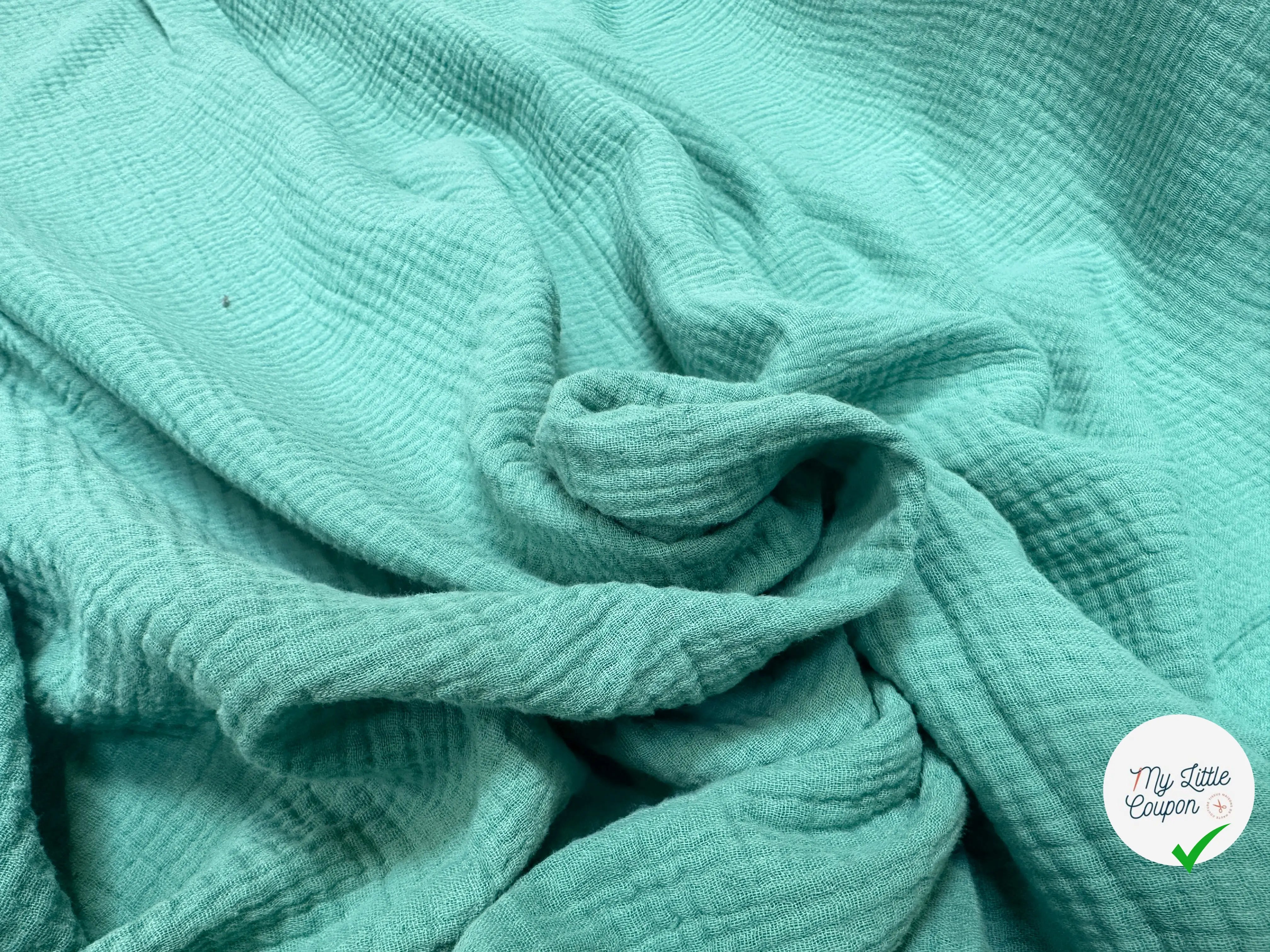 DOUBLE GAZE DE COTON BLEU AQUA UNIE - My Little Coupon