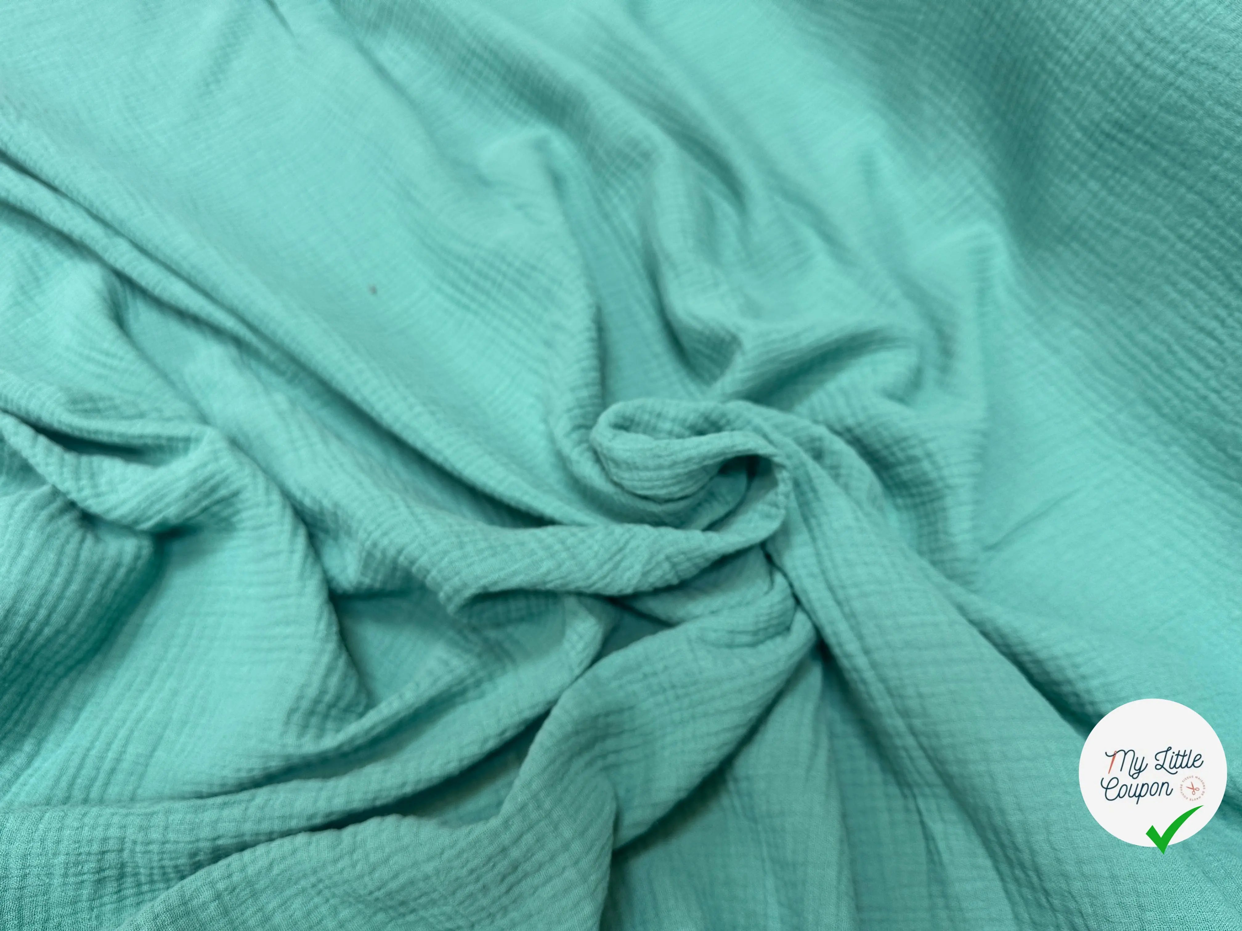DOUBLE GAZE DE COTON BLEU AQUA UNIE - My Little Coupon