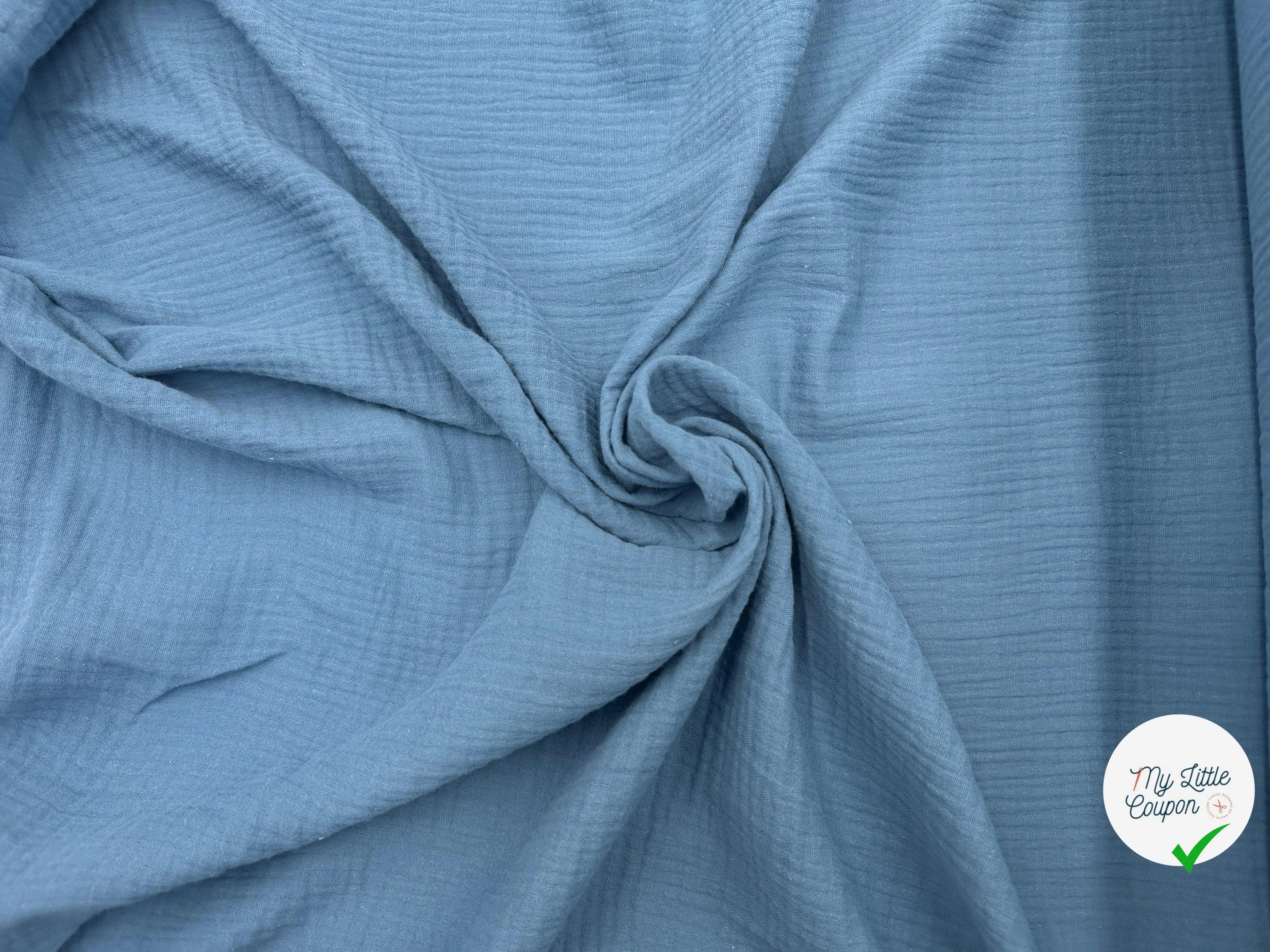 DOUBLE GAZE DE COTON BLEU INDIGO CLAIR - My Little Coupon - tissu - coudre