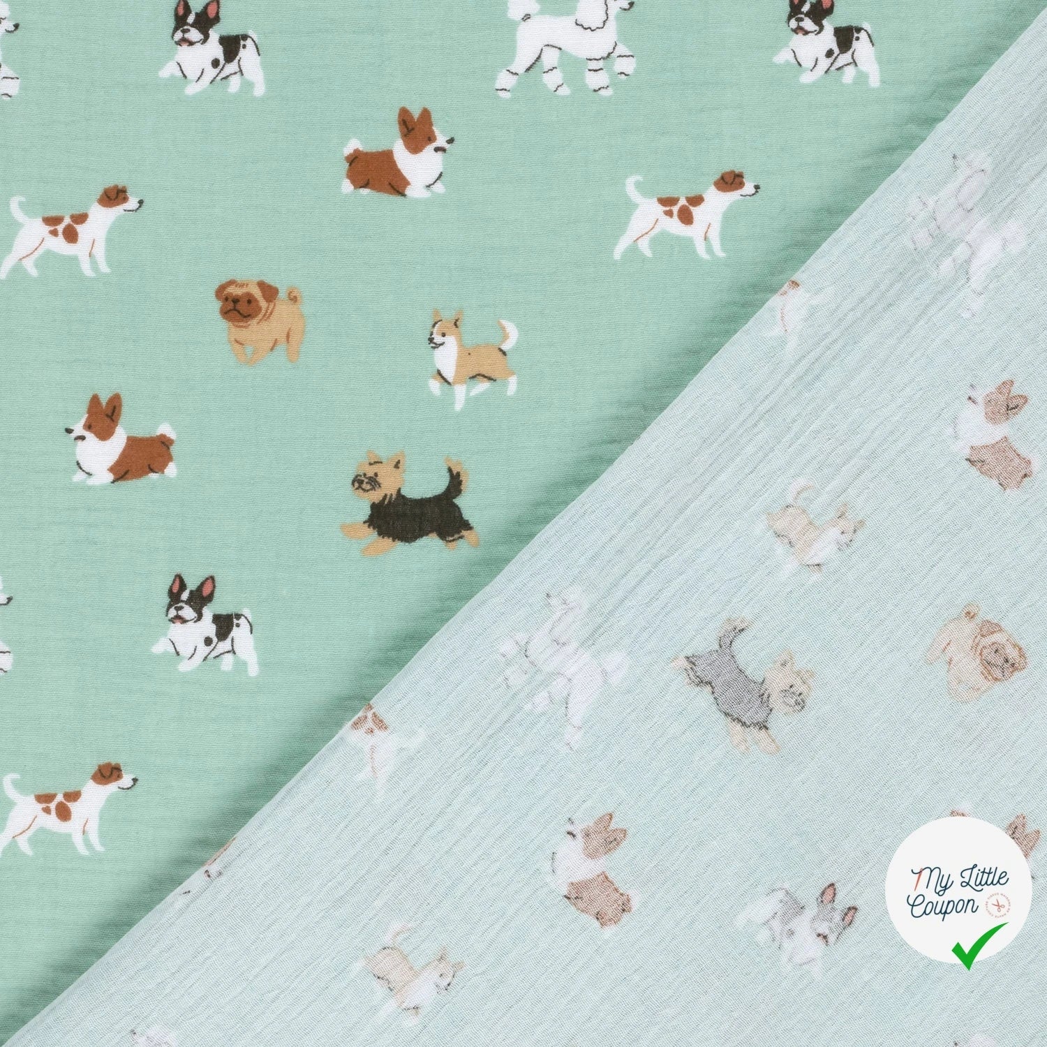 DOUBLE GAZE DE COTON CHIENS BLEU BÉBÉ - My Little Coupon