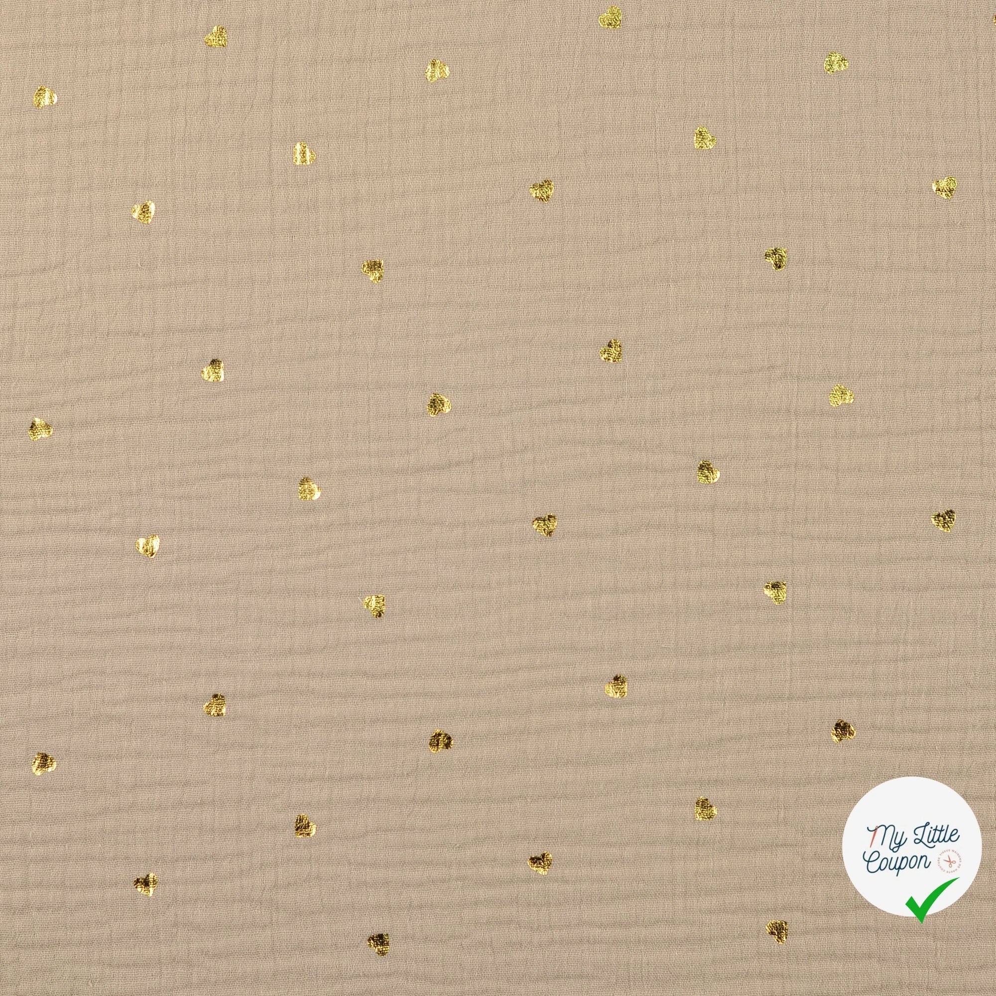 DOUBLE GAZE DE COTON CŒURS BEIGE - My Little Coupon