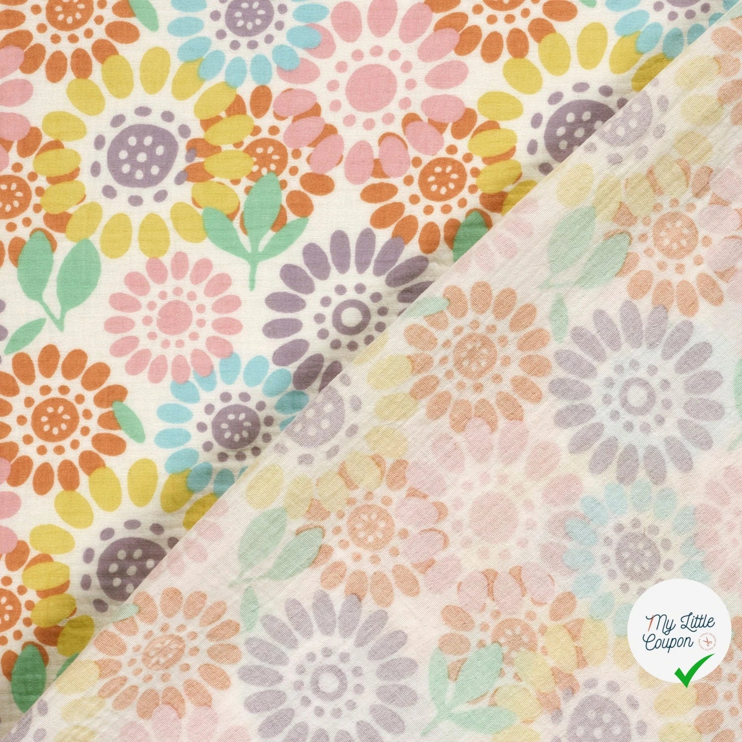 DOUBLE GAZE DE COTON FLEURS BLANC CASSÉ - My Little Coupon