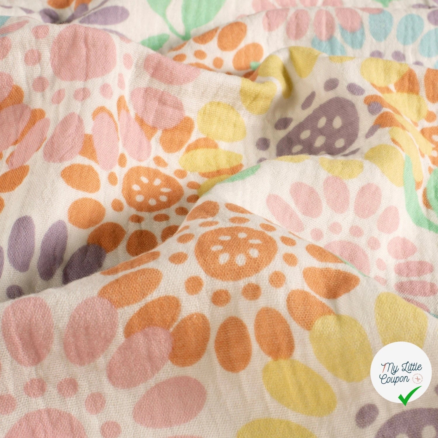 DOUBLE GAZE DE COTON FLEURS BLANC CASSÉ - My Little Coupon
