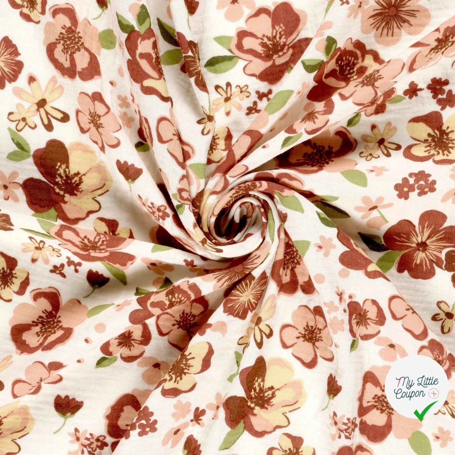 DOUBLE GAZE DE COTON FLEURS BLANC CASSÉ - My Little Coupon