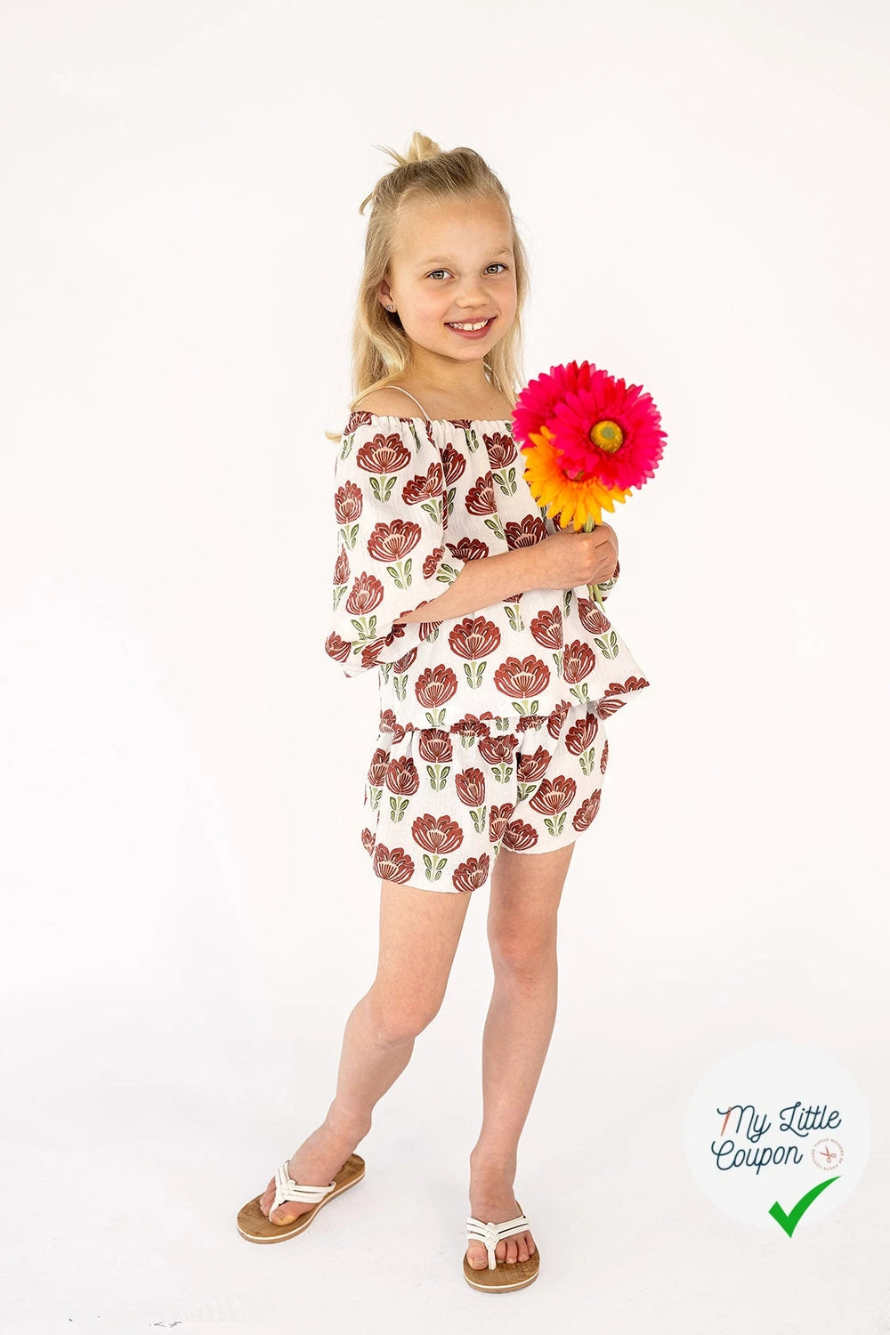 DOUBLE GAZE DE COTON FLEURS FOND BLANC - My Little Coupon