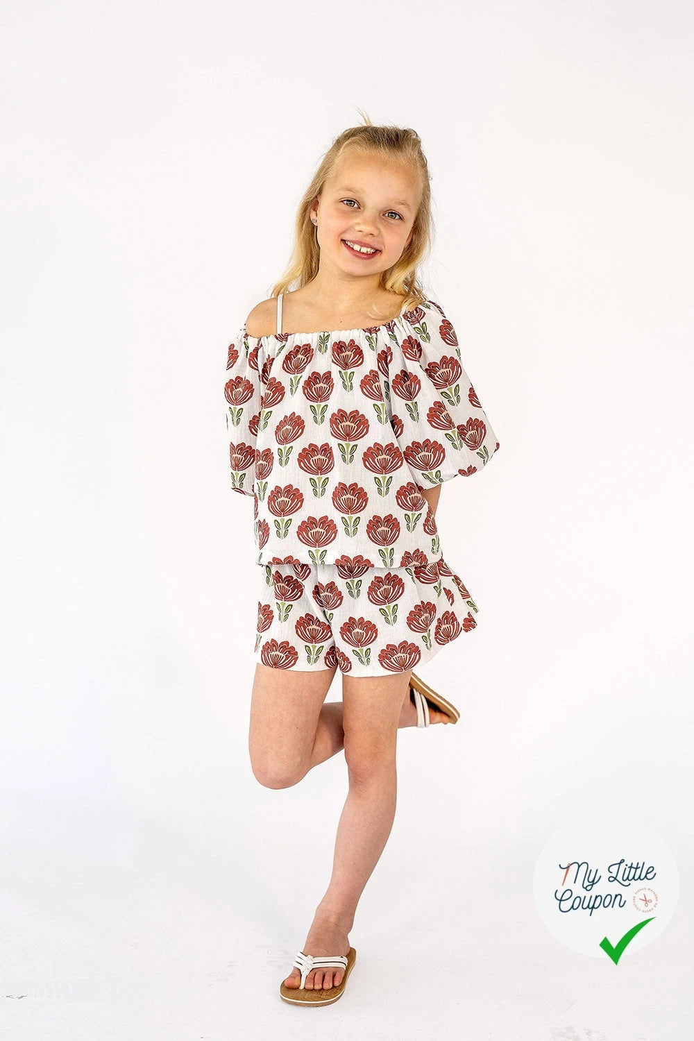 DOUBLE GAZE DE COTON FLEURS FOND BLANC - My Little Coupon