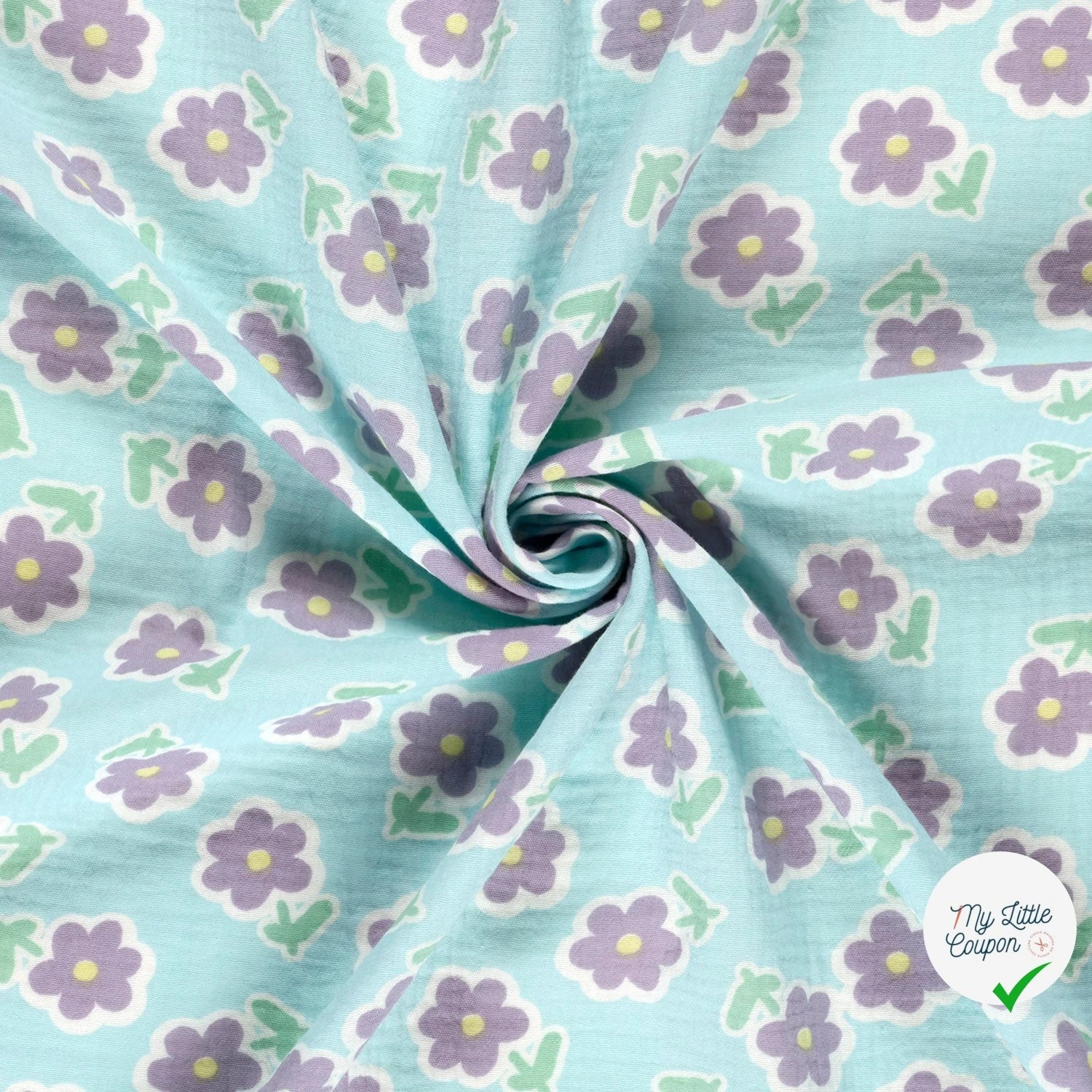DOUBLE GAZE DE COTON FLEURS GLACE BLEU - My Little Coupon