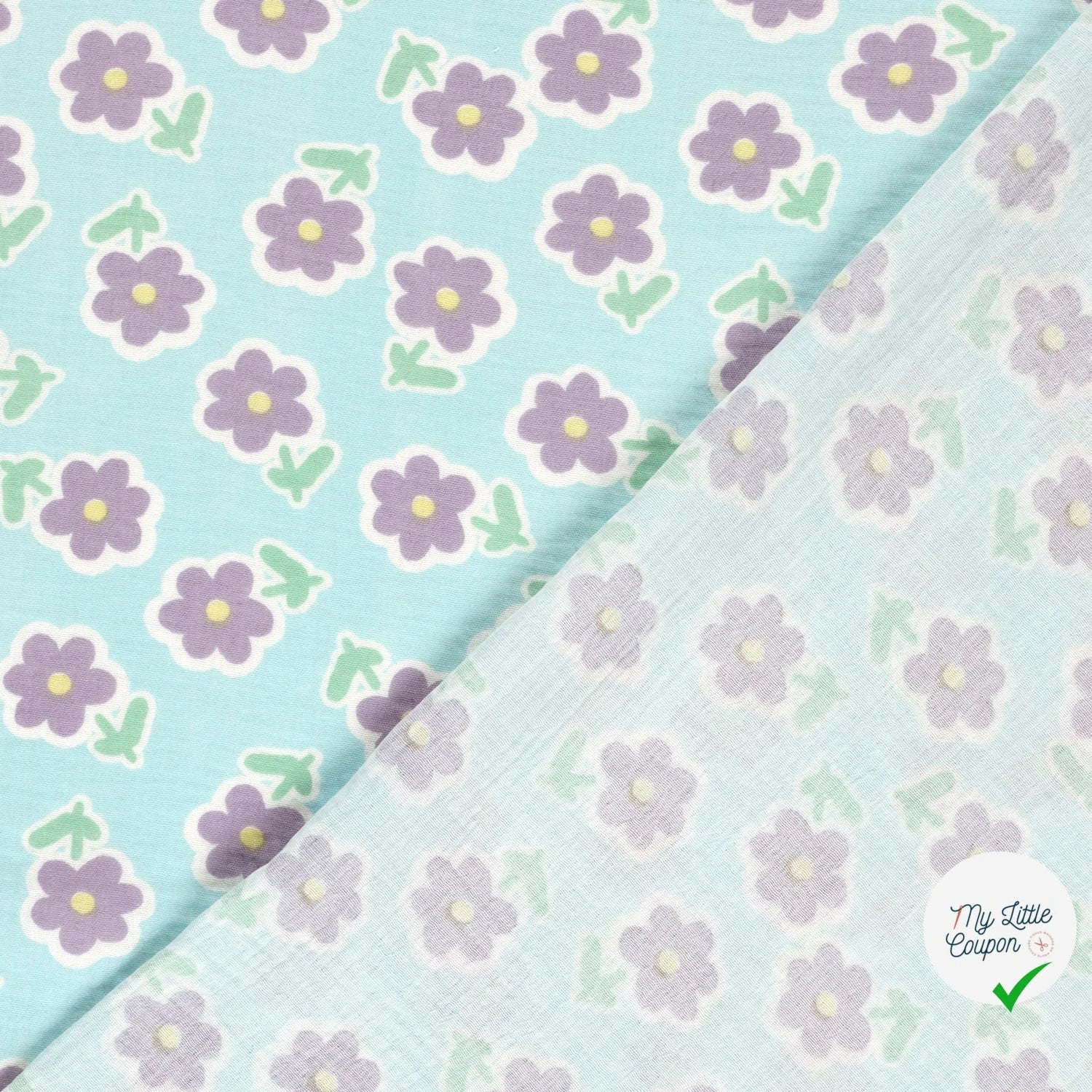 DOUBLE GAZE DE COTON FLEURS GLACE BLEU - My Little Coupon