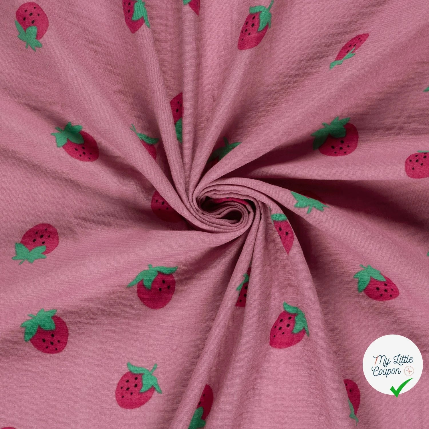 DOUBLE GAZE DE COTON FRAISES ROSE - My Little Coupon