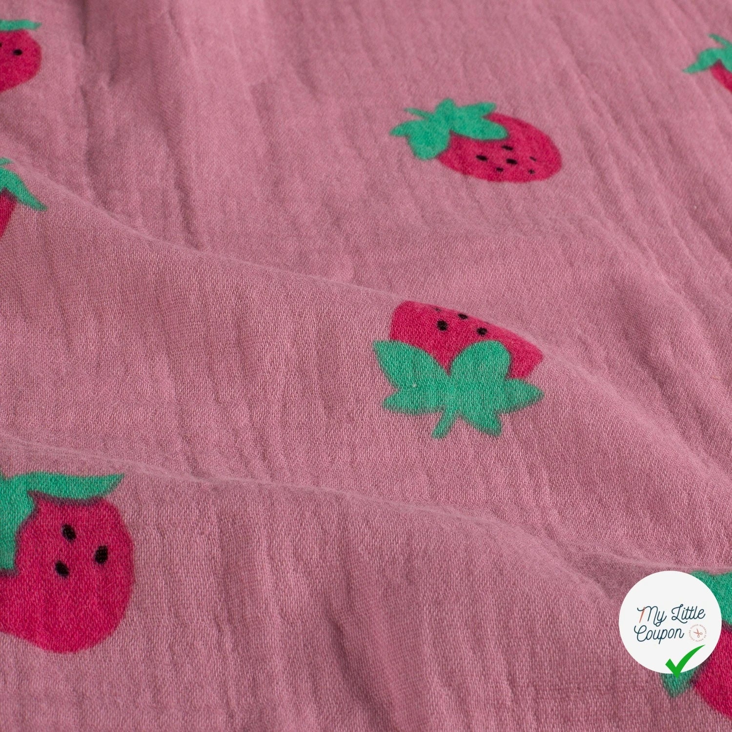 DOUBLE GAZE DE COTON FRAISES ROSE - My Little Coupon