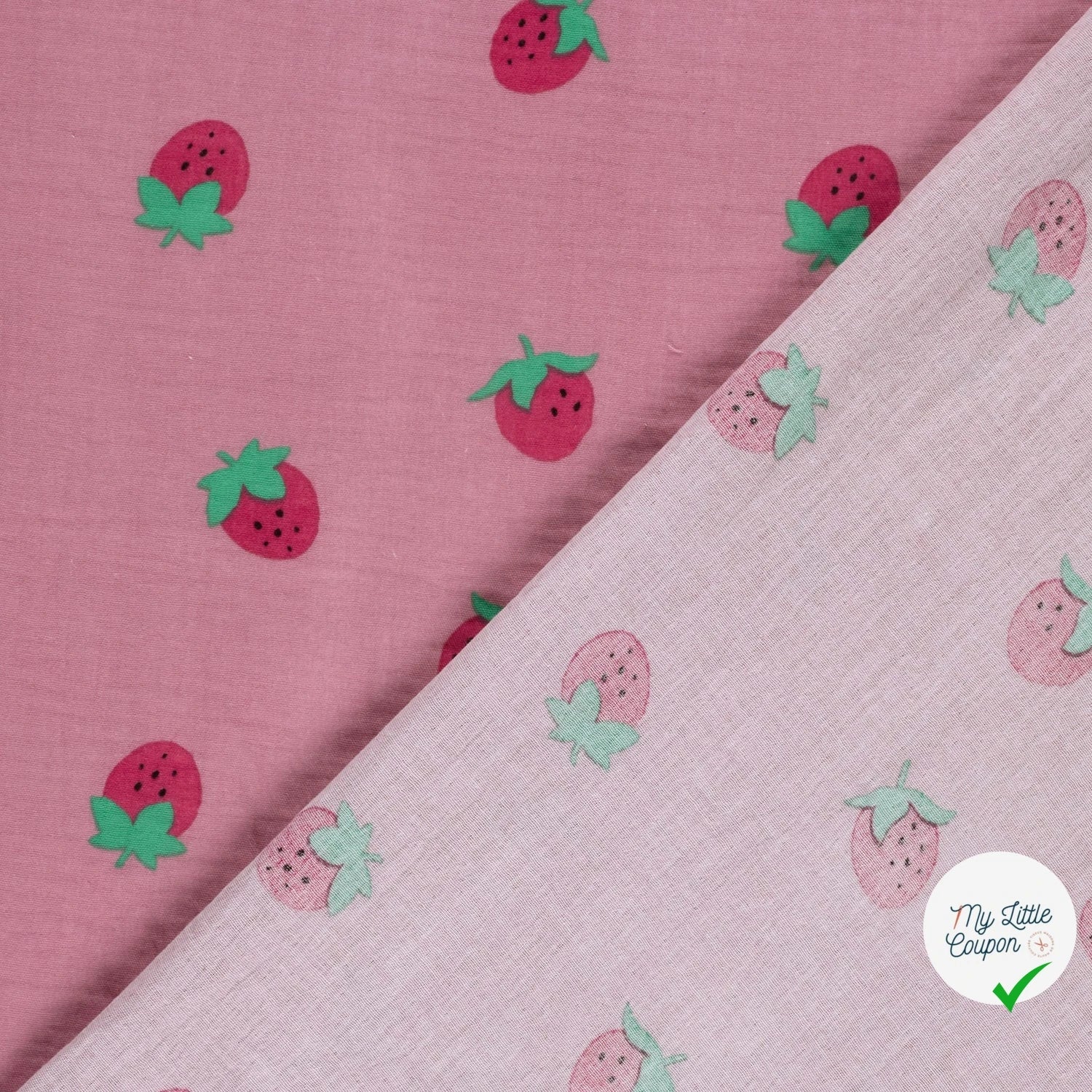 DOUBLE GAZE DE COTON FRAISES ROSE - My Little Coupon