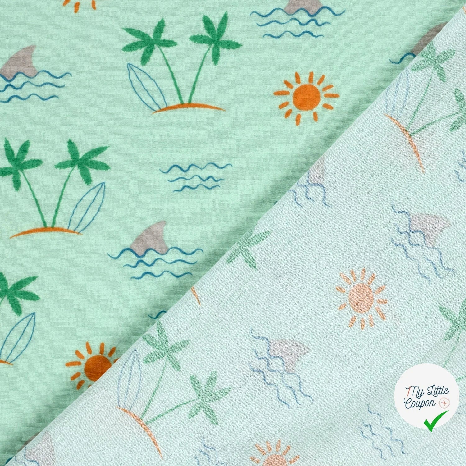 DOUBLE GAZE DE COTON PALMIER MENTHE - My Little Coupon