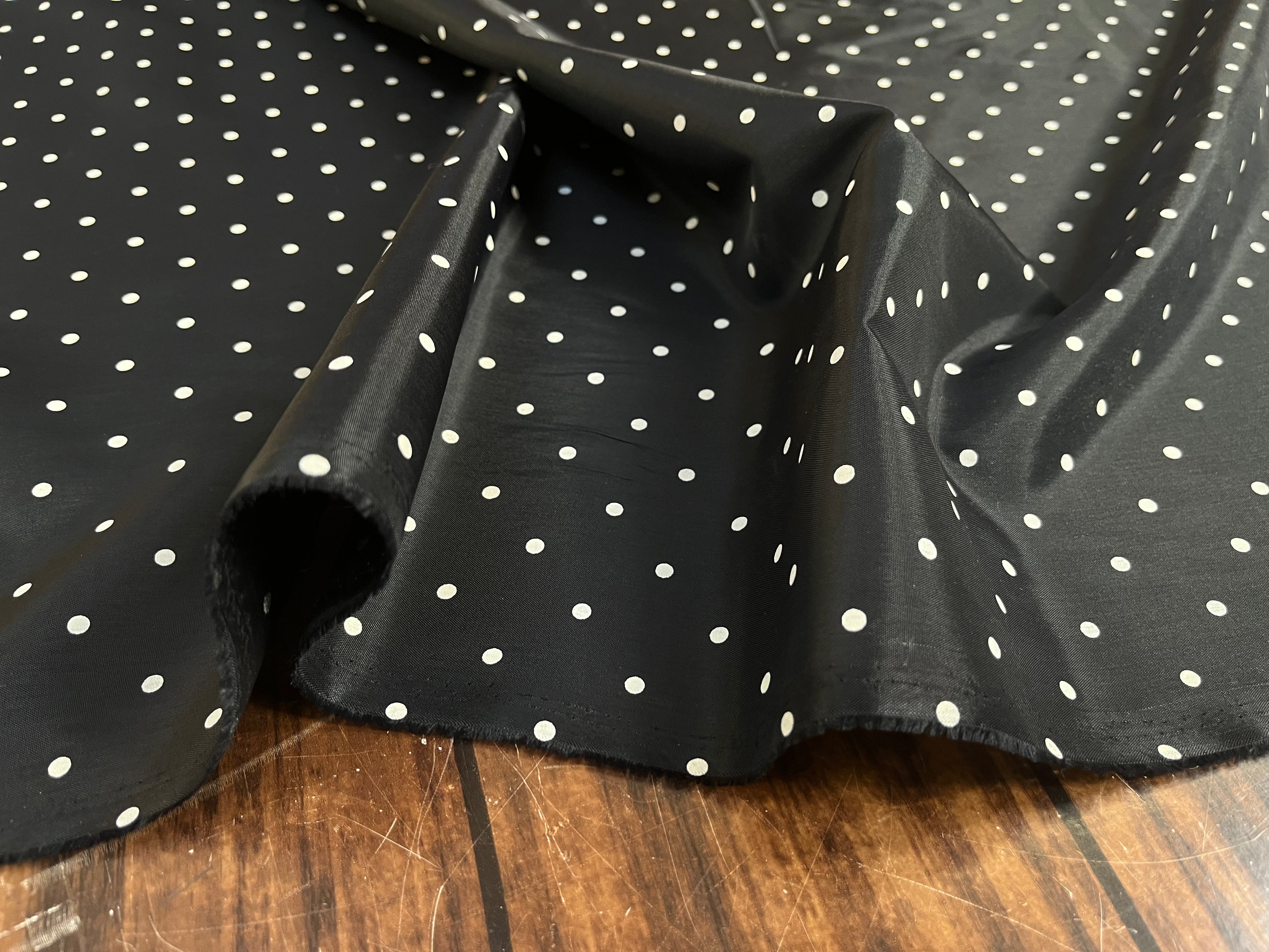 DOUBLURE ACÉTATE BEMBERG ARABEL NOIR POIS BLANC - My Little Coupon