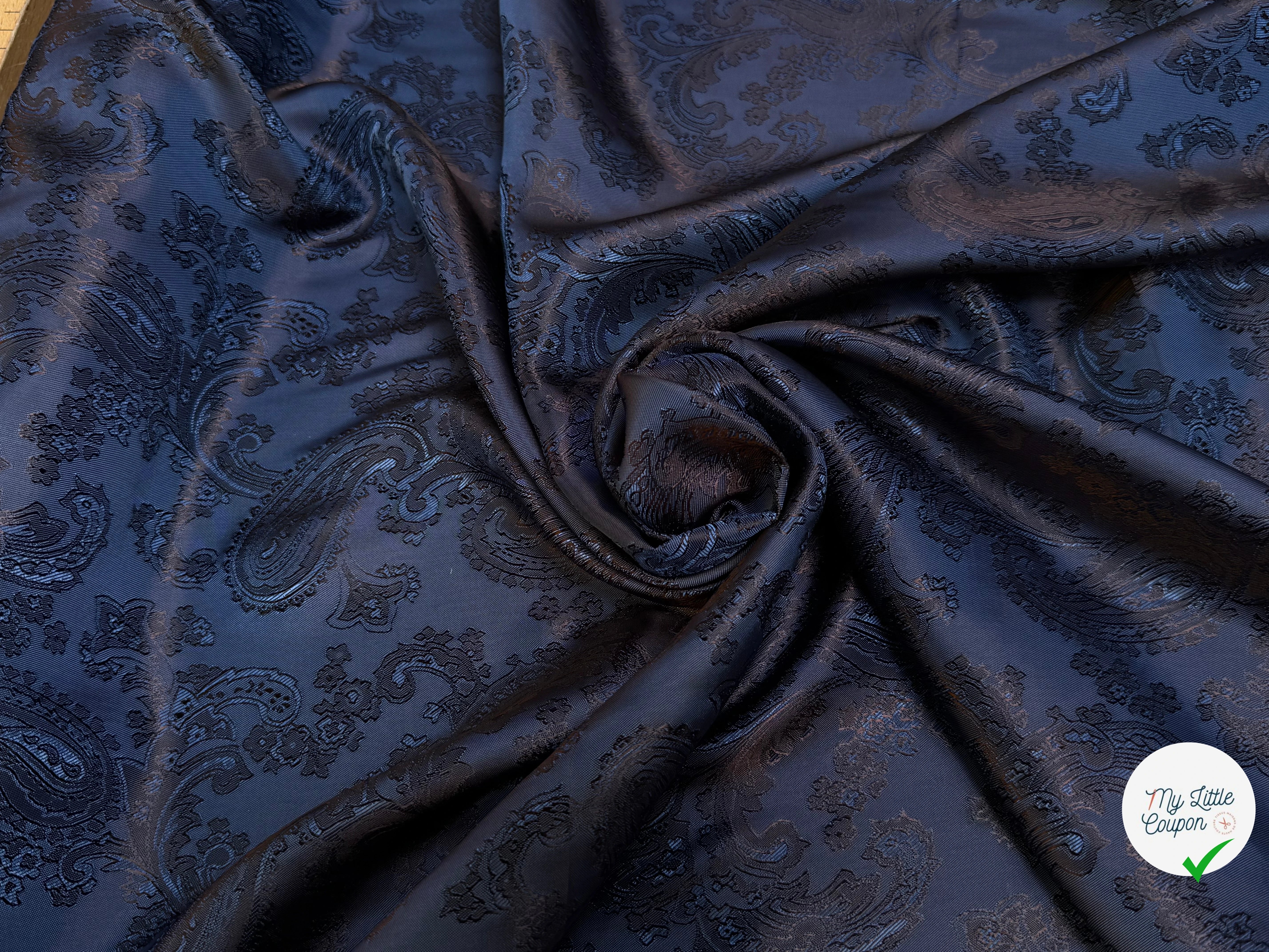 DOUBLURE SATIN IMPRIMÉ FLOREAUX BLEU 58% VISCOSE - My Little Coupon