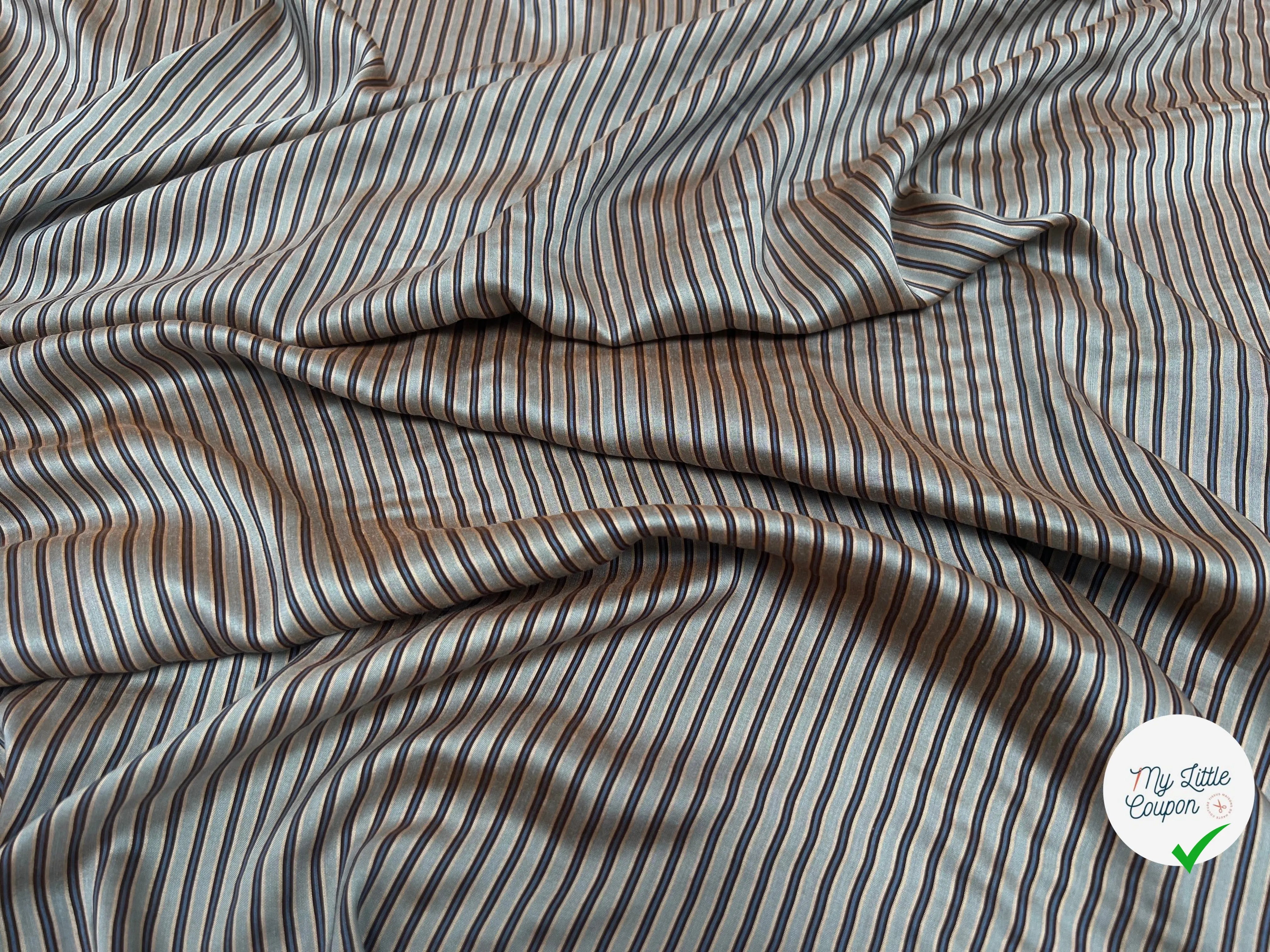 DOUBLURE VISCOSE À RAYURES BLEU FOND VERT GRIS METAL - My Little Coupon