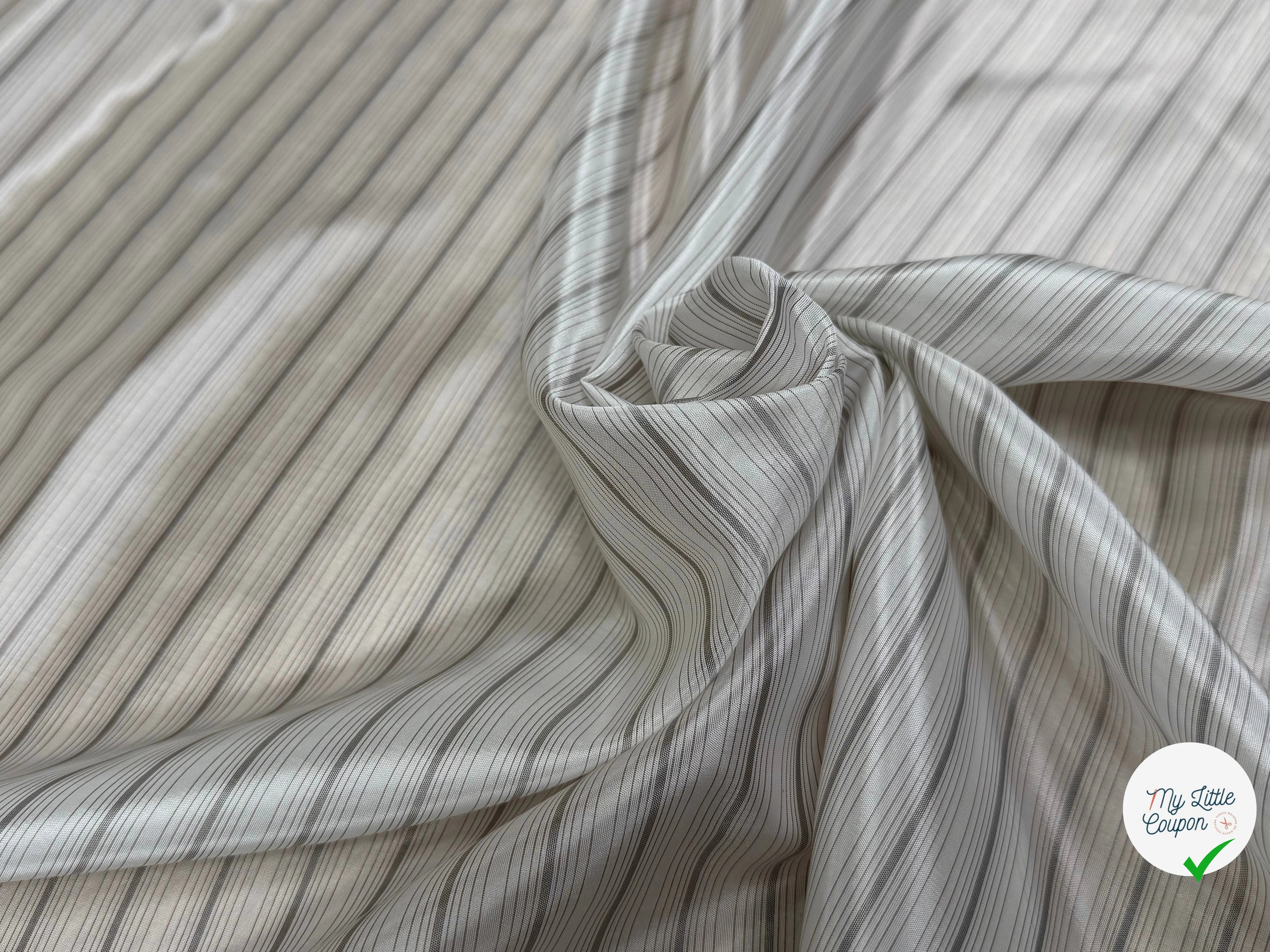 DOUBLURE VISCOSE BLANC CASSÉ À RAYURES GRISE CHIC - My Little Coupon