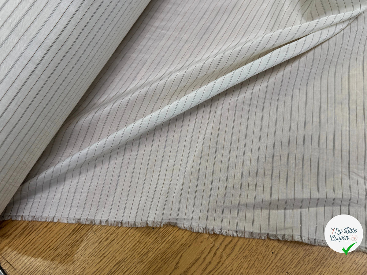 DOUBLURE VISCOSE LÉGÈREMENT SATINÉE ÉCRUE À RAYURES GRISES 100% VISCOSE - My Little Coupon
