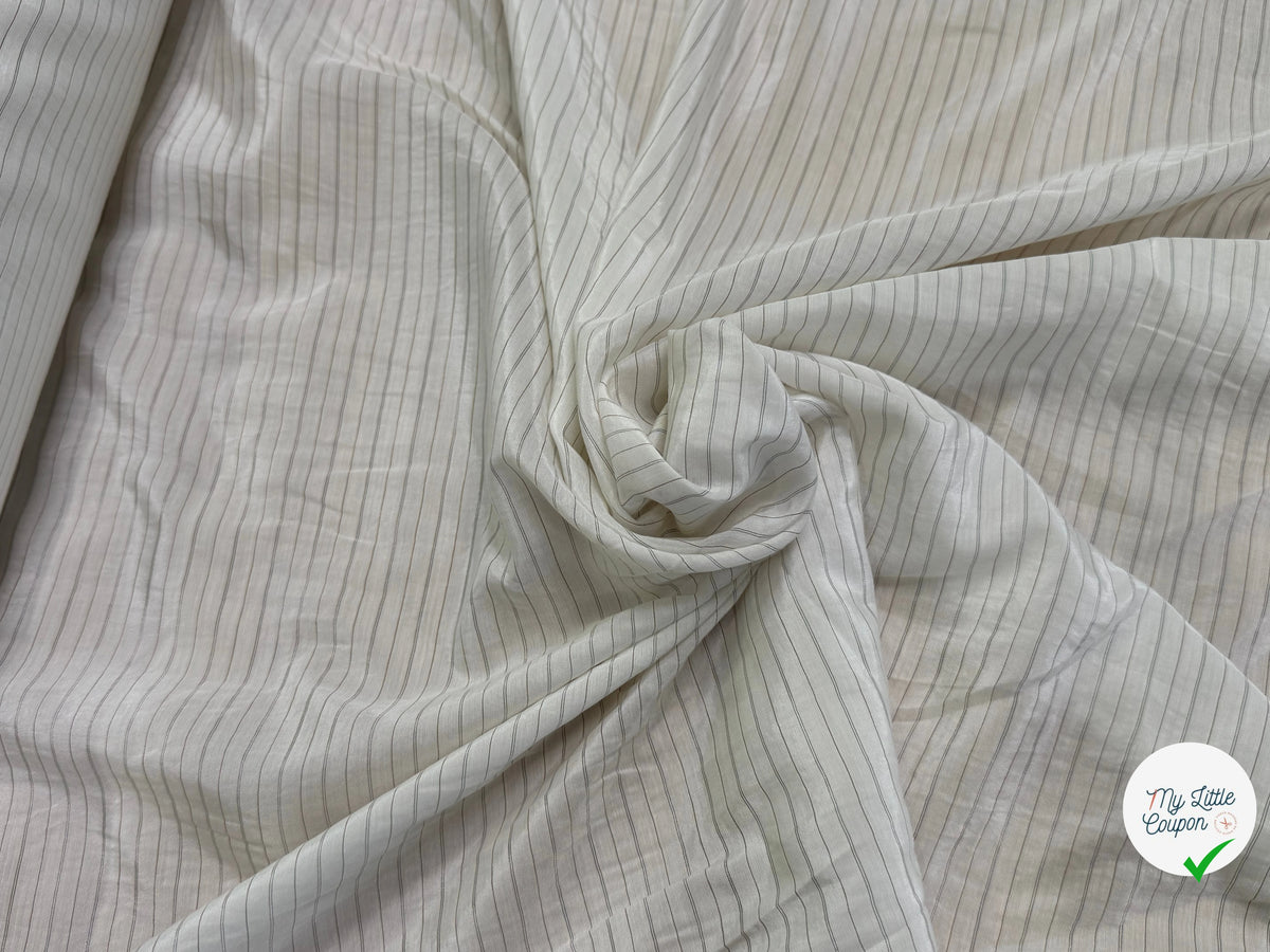 DOUBLURE VISCOSE LÉGÈREMENT SATINÉE ÉCRUE À RAYURES GRISES 100% VISCOSE - My Little Coupon