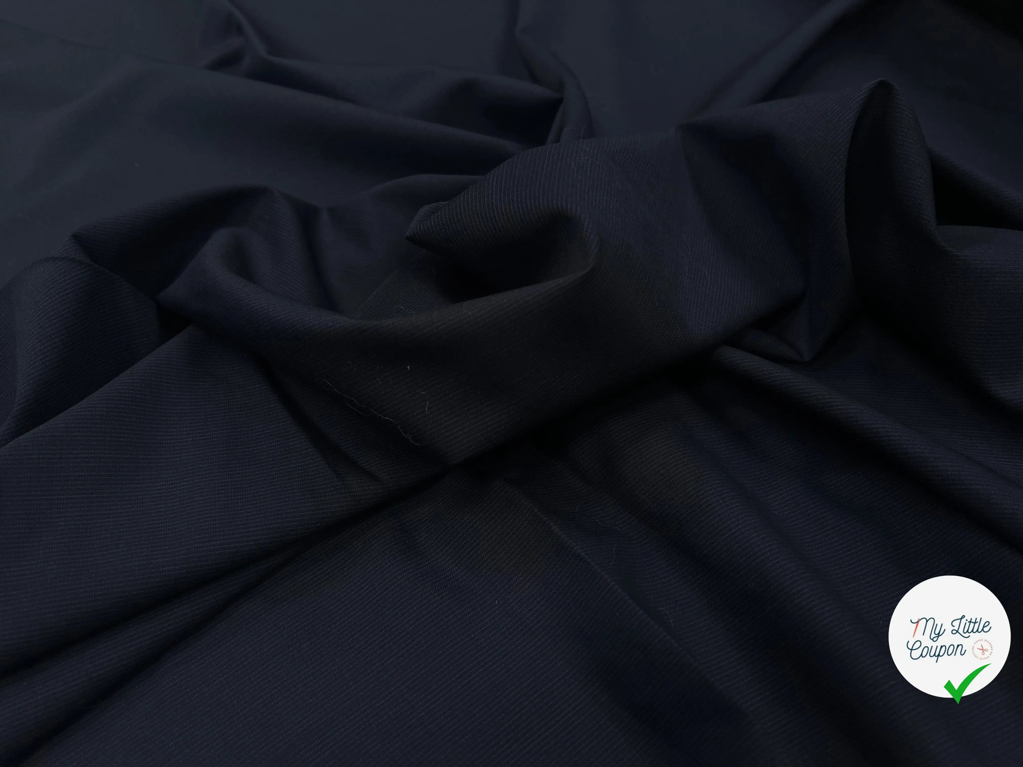 DRAPERIE 100% LAINE VIERGE BLEU NUIT RAYÉE FINES RAYURES - My Little Coupon