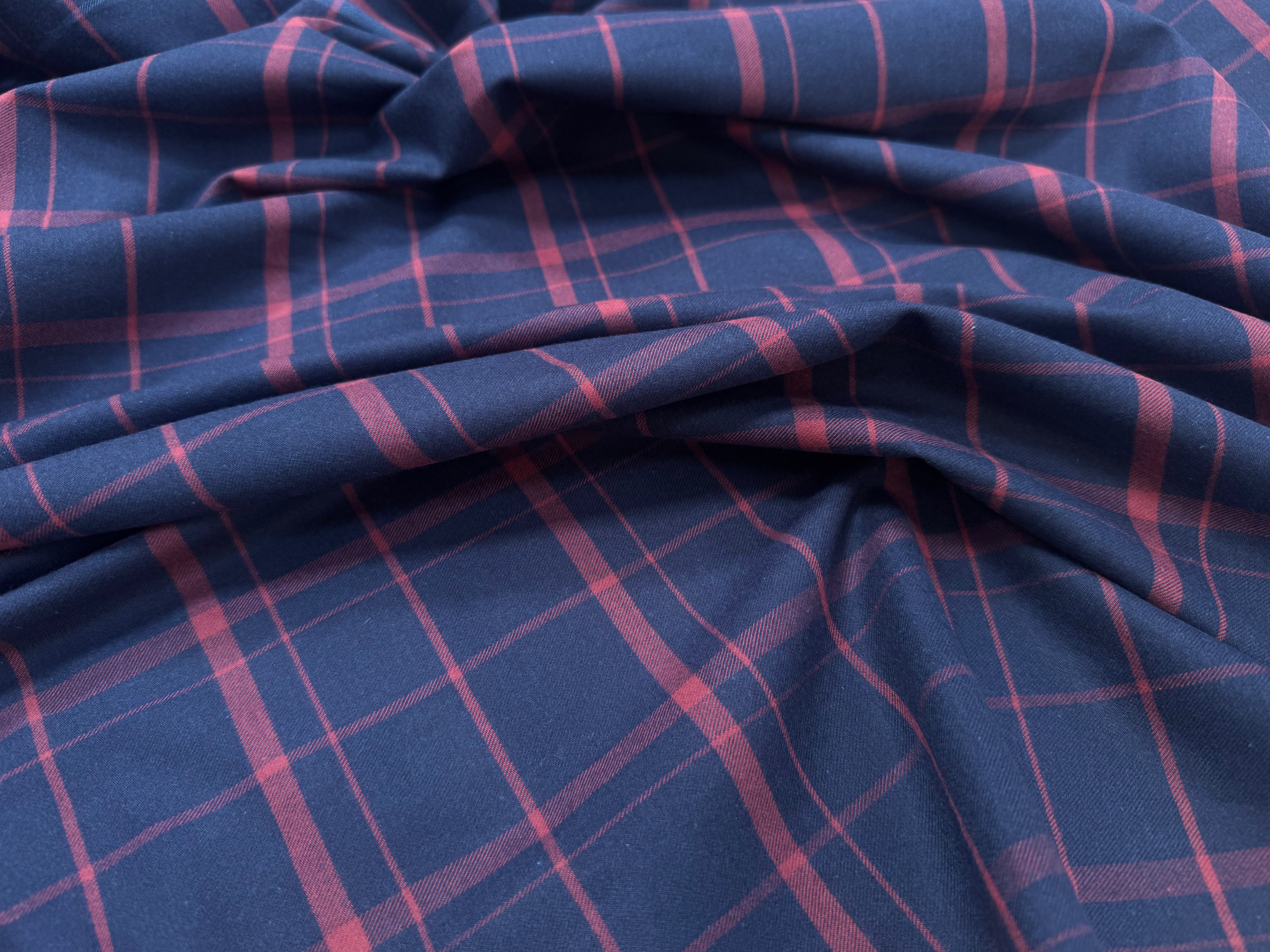 DRAPERIE COTON TRAPPEUR MARINE CARREAUX ROUGE - My Little Coupon