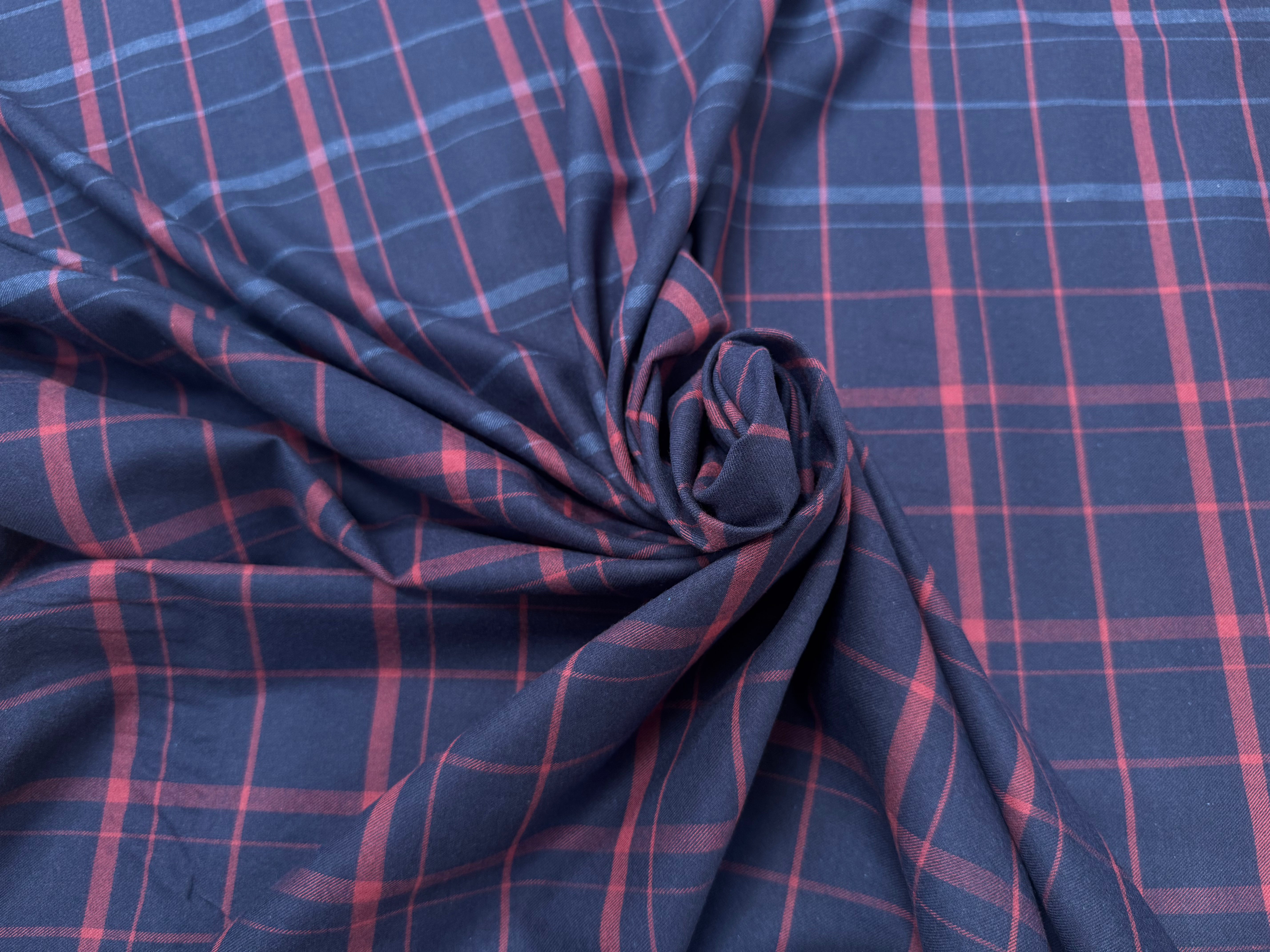 DRAPERIE COTON TRAPPEUR MARINE CARREAUX ROUGE - My Little Coupon