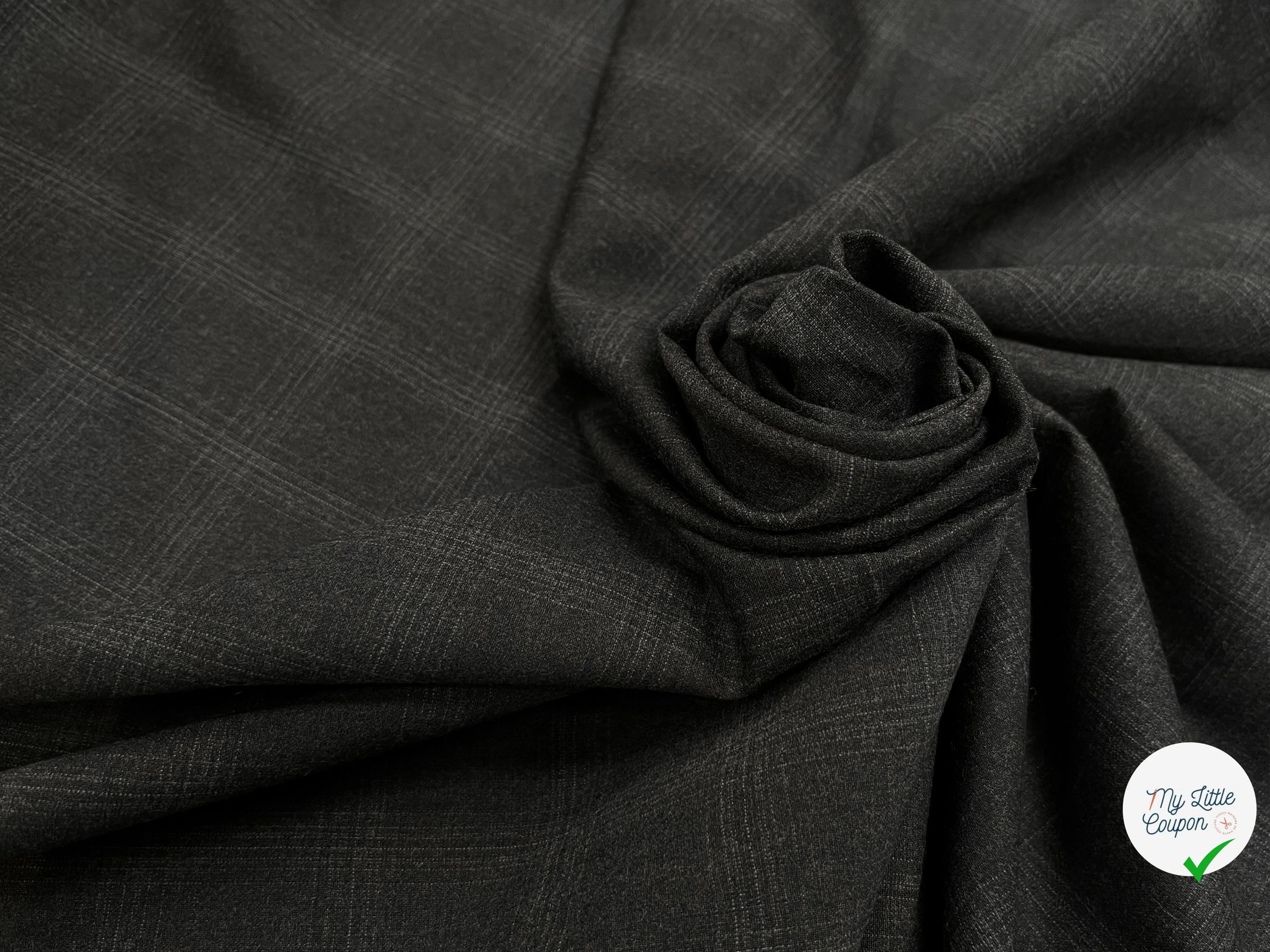DRAPERIE DE LAINE À CARREAUX GRIS NOIR FONCÉ DEPERLANTE - My Little Coupon