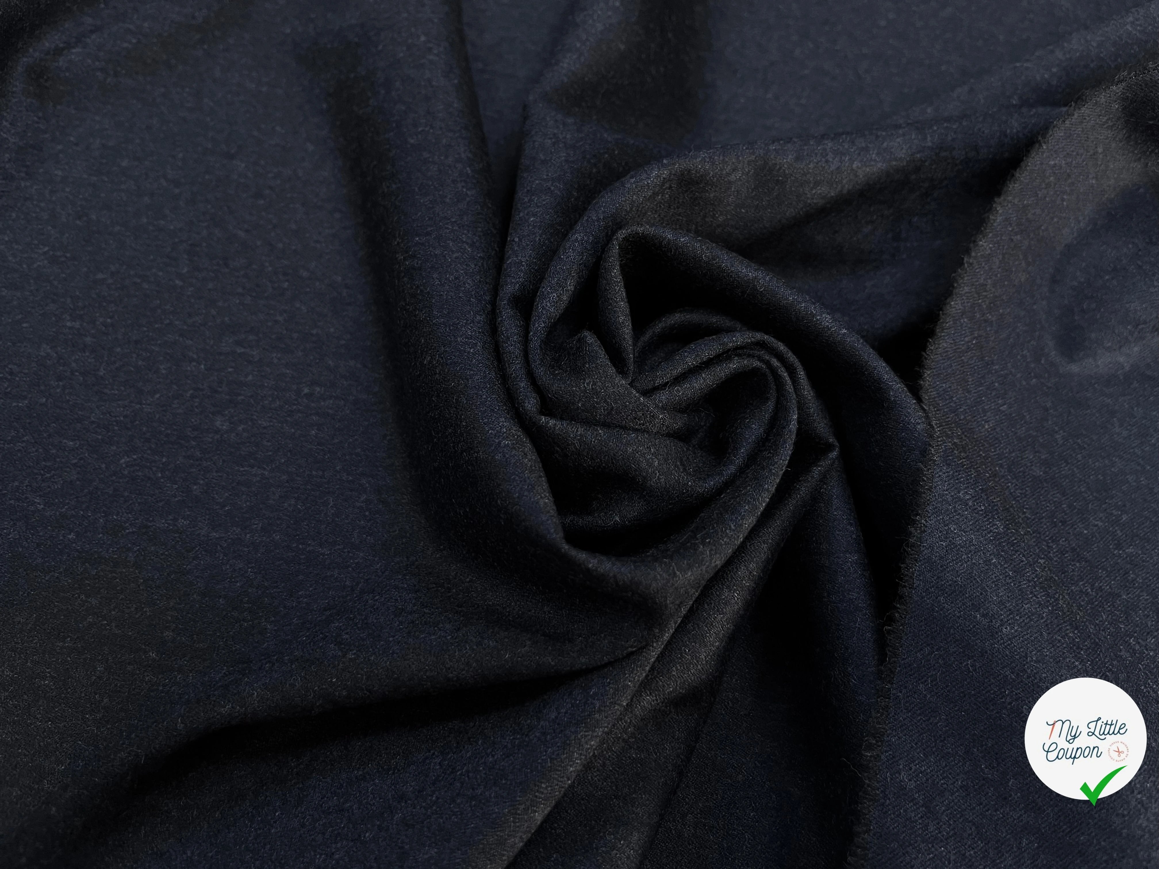 DRAPERIE DE LAINE FLANELLE BLEU NUIT CHINÉ DEPERLANTE - My Little Coupon