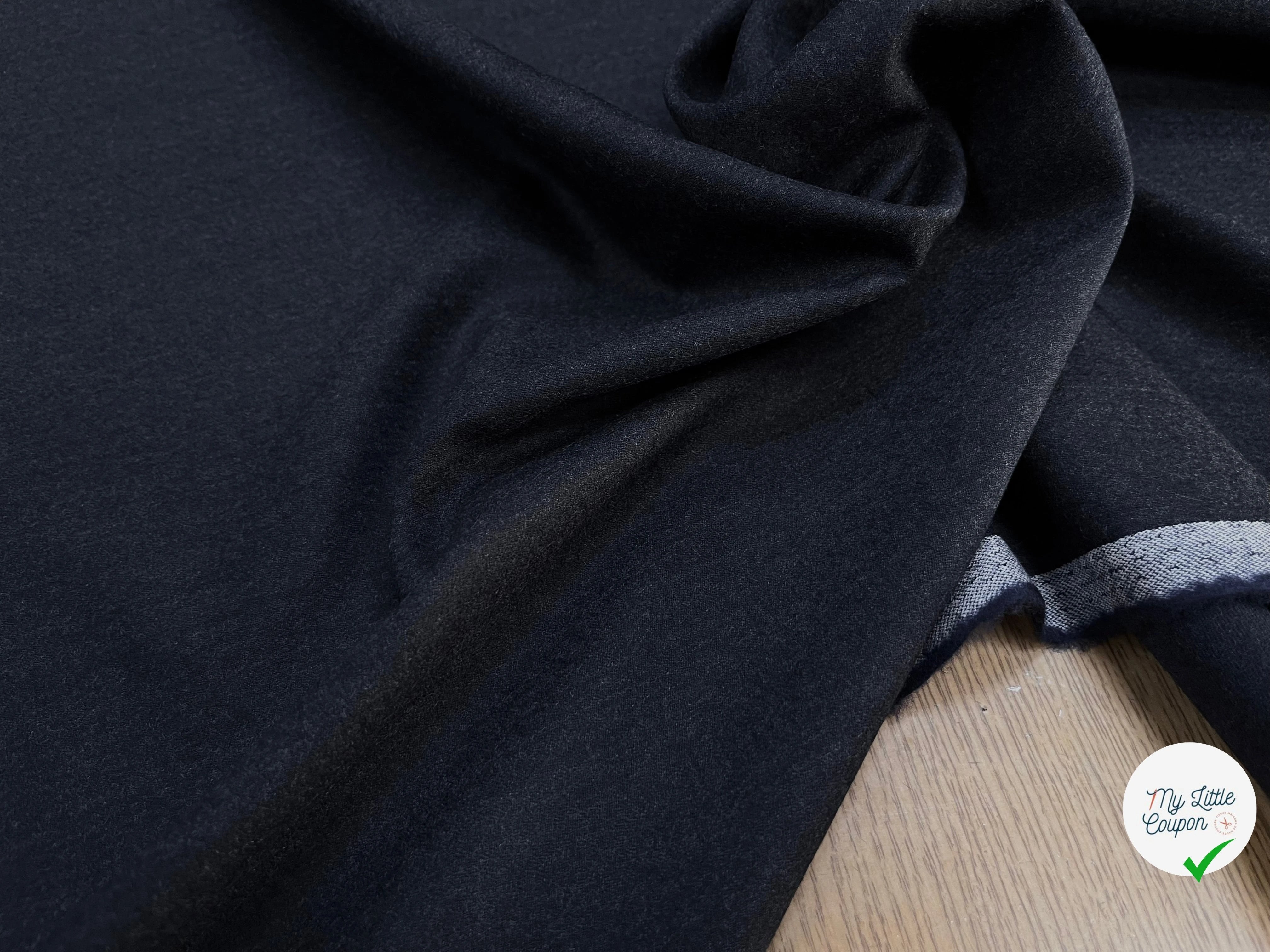 DRAPERIE DE LAINE FLANELLE BLEU NUIT CHINÉ DEPERLANTE - My Little Coupon