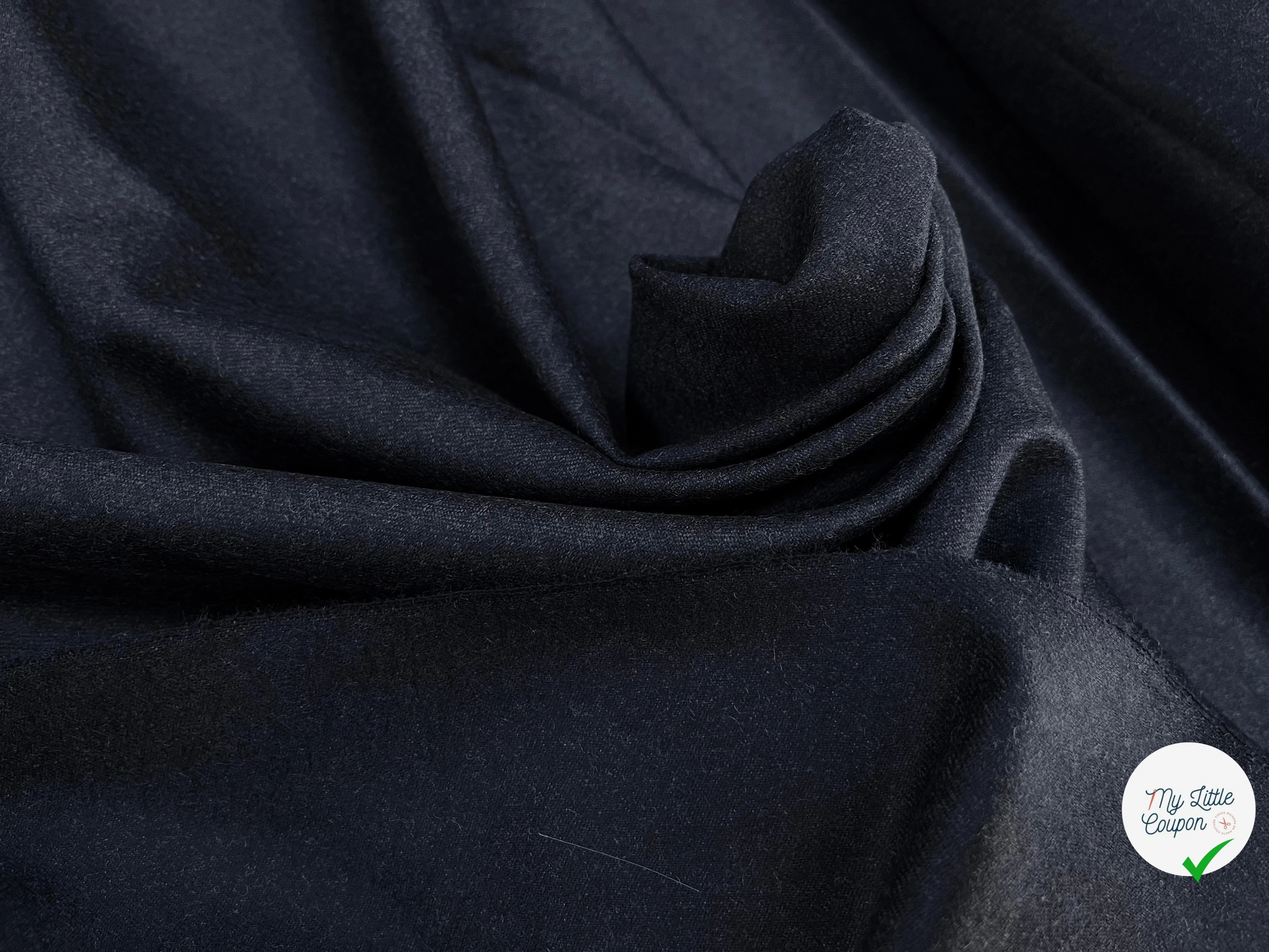 DRAPERIE DE LAINE FLANELLE BLEU NUIT FONCÉ CHINÉ DEPERLANTE - My Little Coupon