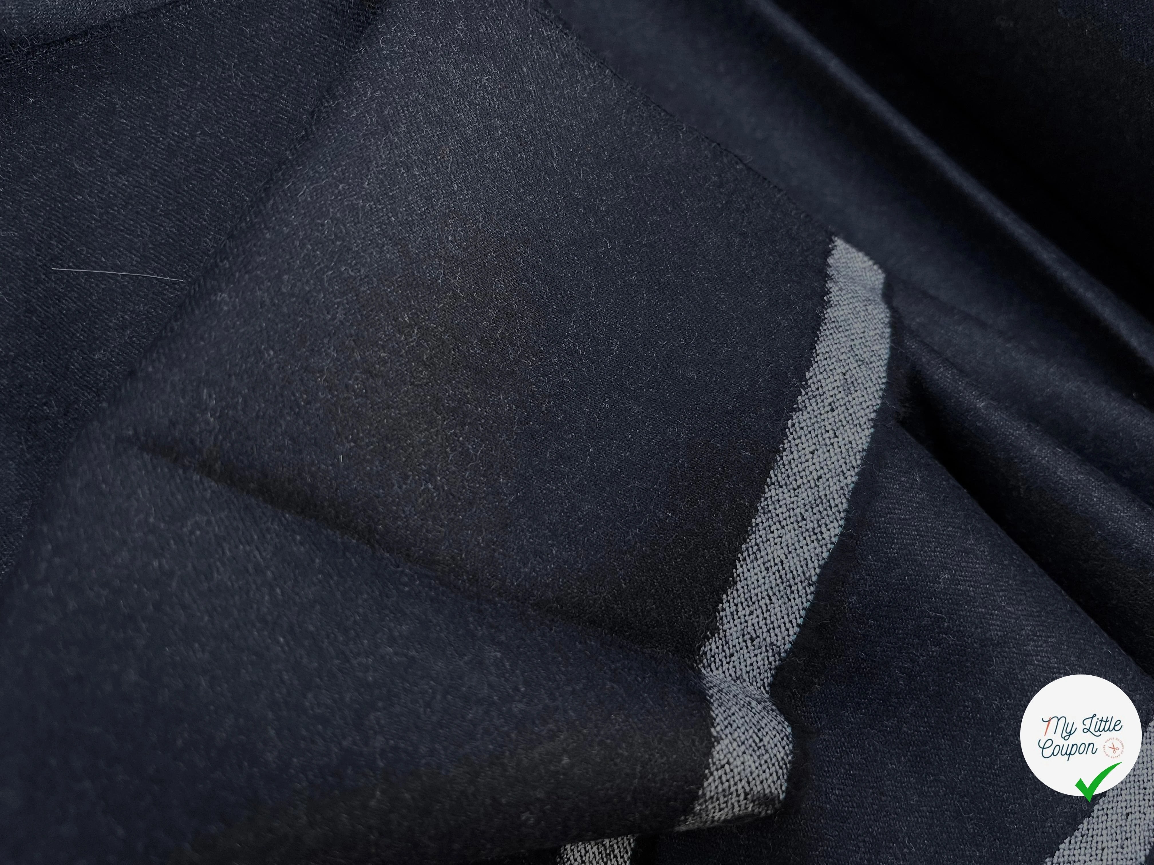DRAPERIE DE LAINE FLANELLE BLEU NUIT FONCÉ CHINÉ DEPERLANTE - My Little Coupon
