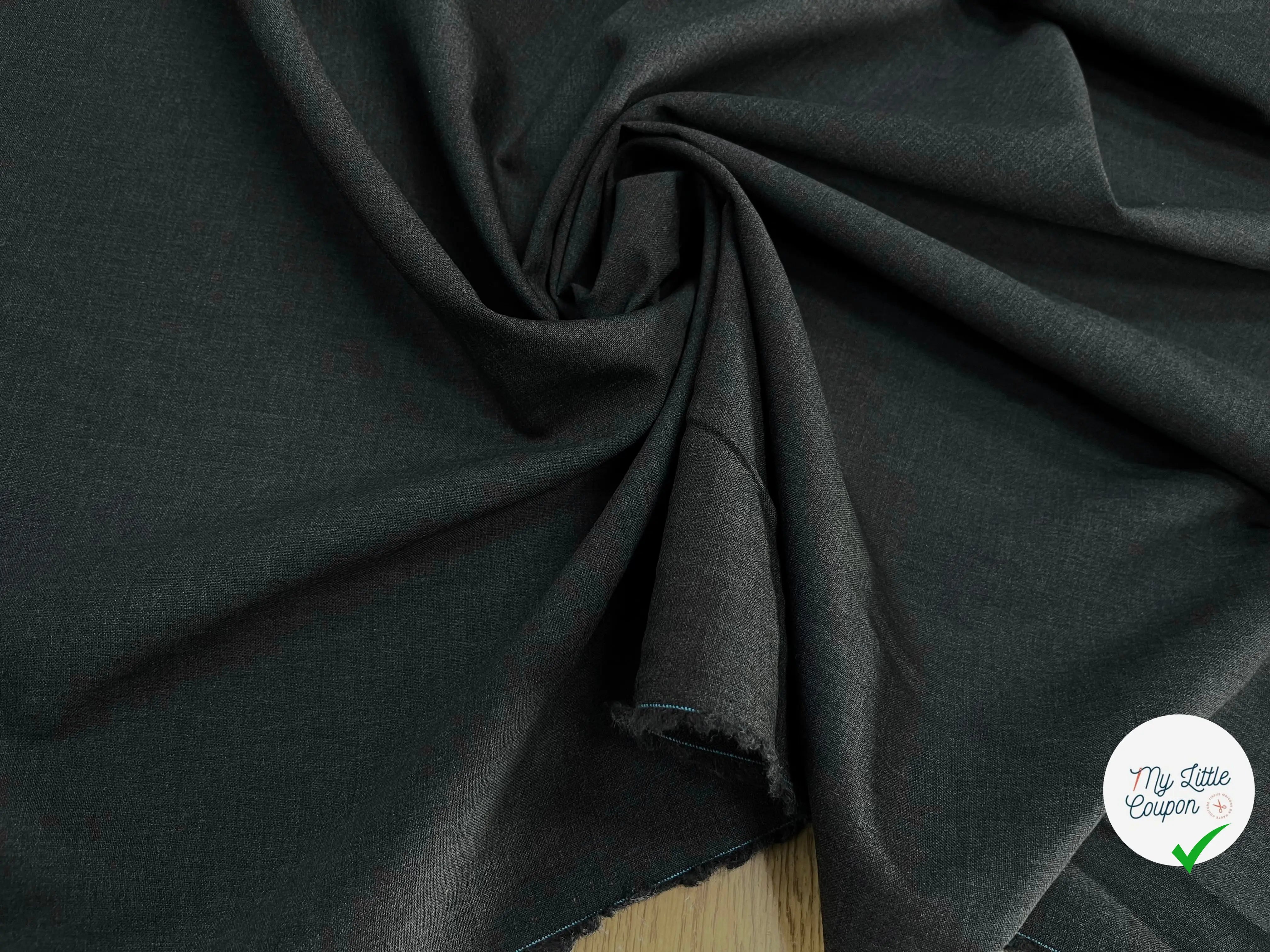 DRAPERIE DE LAINE GRIS FONCÉ FIL BLEU SUR UNE LISIÈRE & DEPERLANTE - My Little Coupon