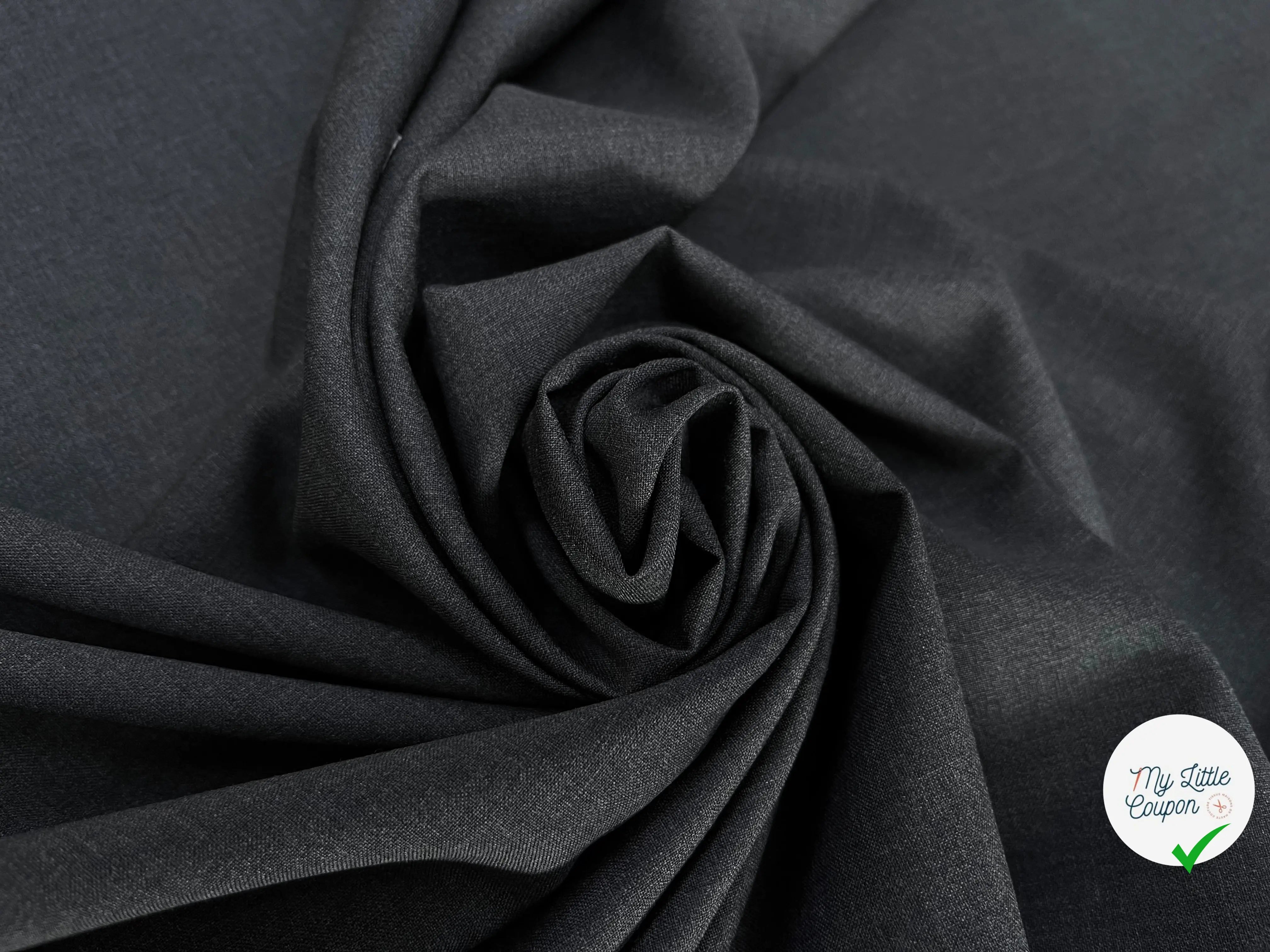 DRAPERIE DE LAINE GRIS FONCÉ FIL BLEU SUR UNE LISIÈRE & DEPERLANTE - My Little Coupon