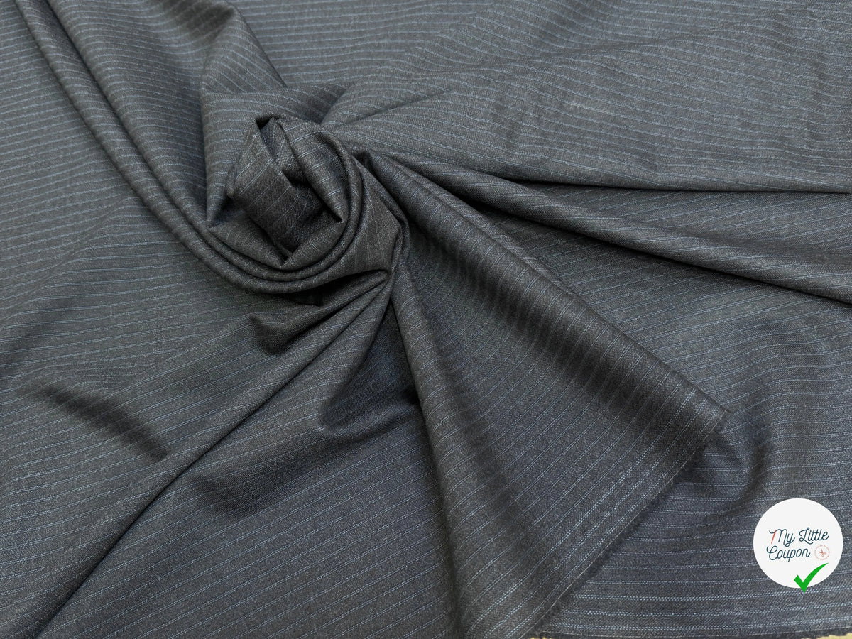 DRAPERIE DE LAINE SUPER 100'S GRIS RAYURES BLEUES TRÈS ÉLÉGANT - My Little Coupon