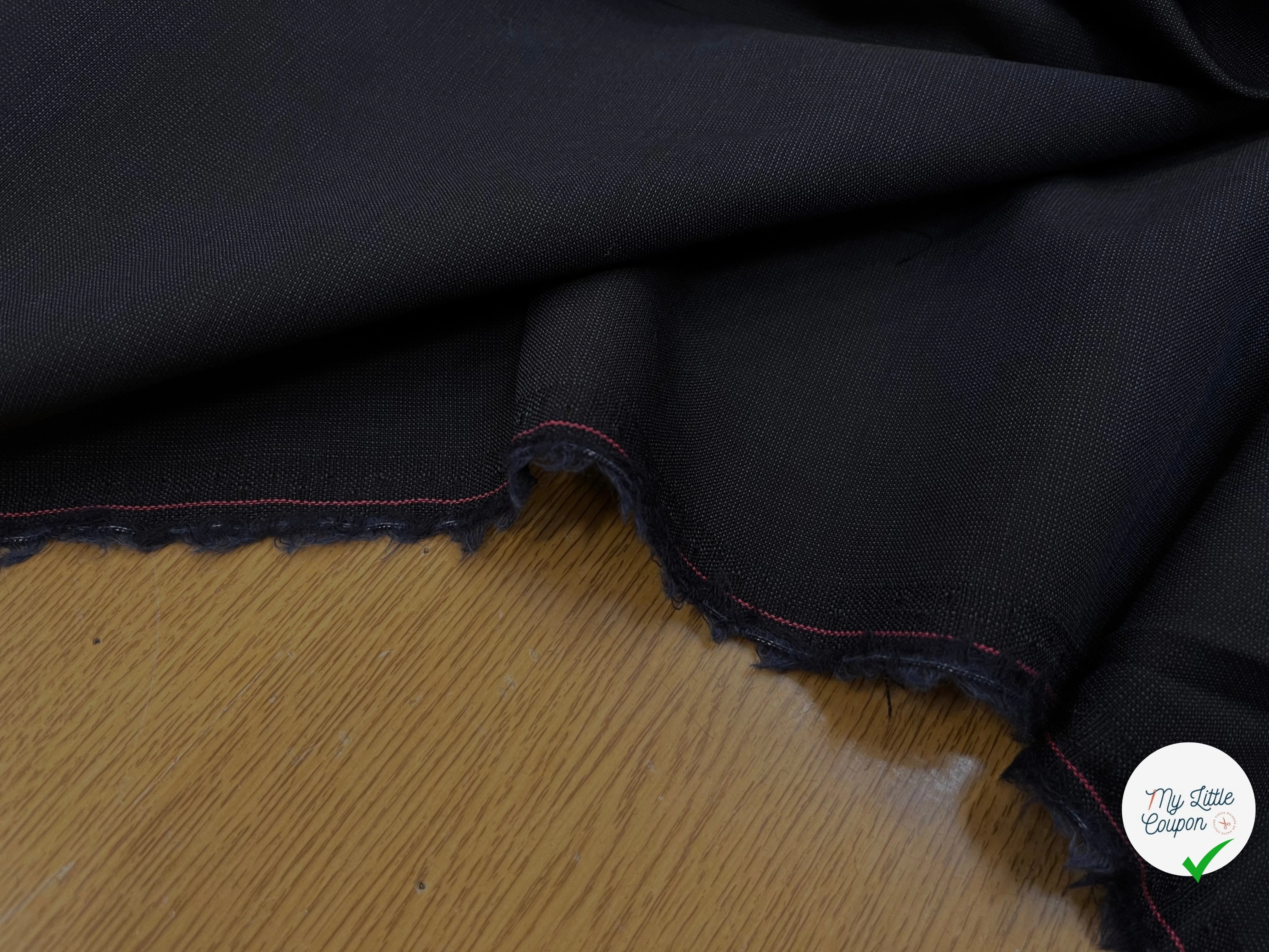 DRAPERIE DE LAINE SUPERBE BLEU NUIT D'ÉTÉ DEPERLANTE FIL ROUGE SUR UNE LISIÈRE - My Little Coupon