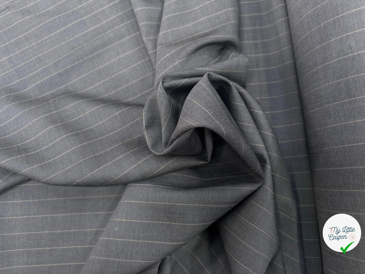 DRAPERIE DE LAINE VIERGE GRIS ANTHRACITE FINES RAYURES JAUNES MADE IN ITALY - My Little Coupon