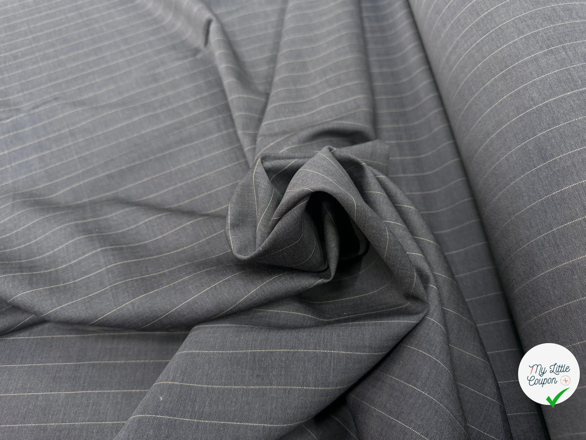 DRAPERIE DE LAINE VIERGE GRIS ANTHRACITE FINES RAYURES JAUNES MADE IN ITALY - My Little Coupon