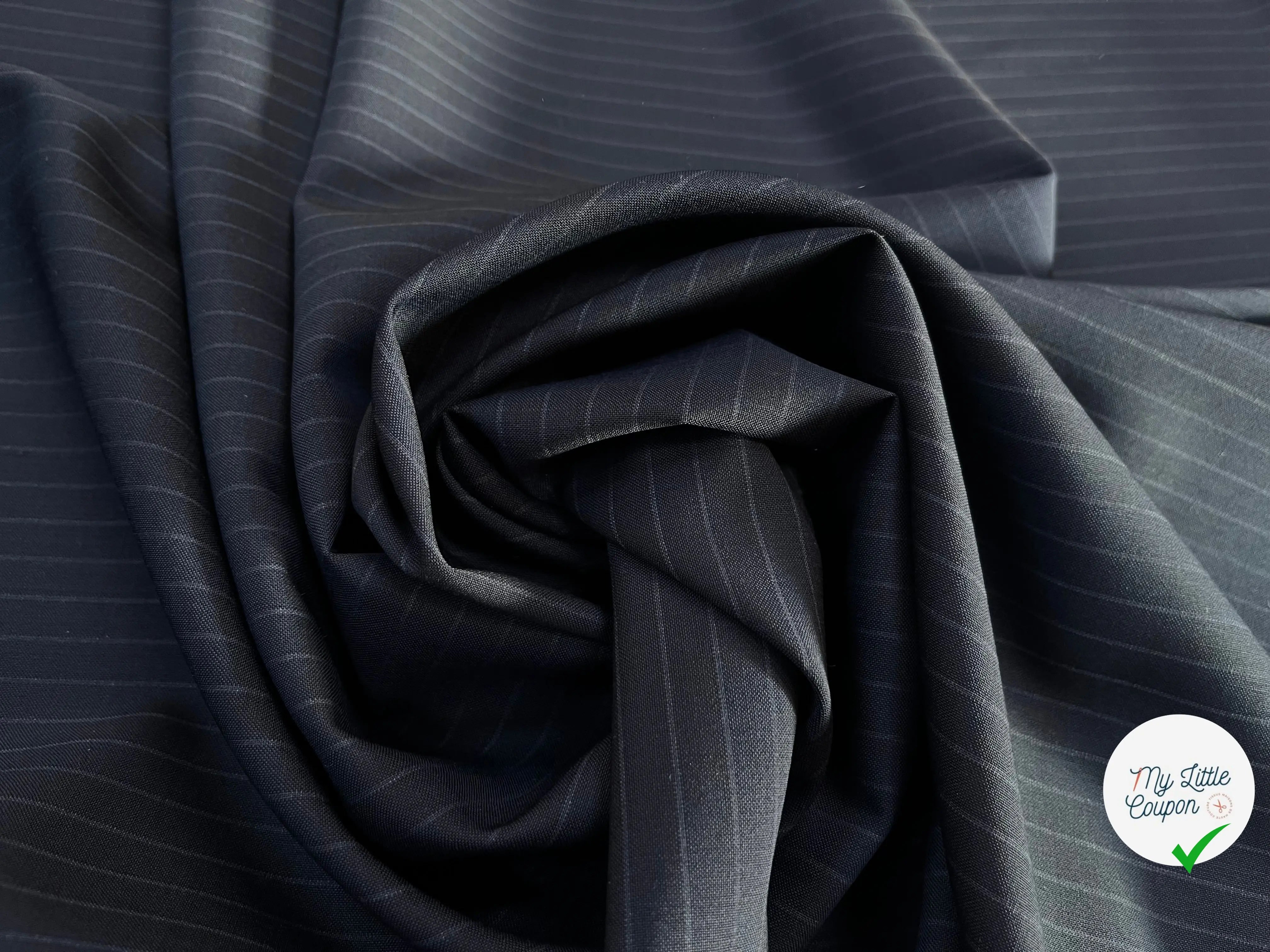 DRAPERIE LAINE FINES RAYURES BLEU MARINE STRETCH DEPERLANTE - My Little Coupon