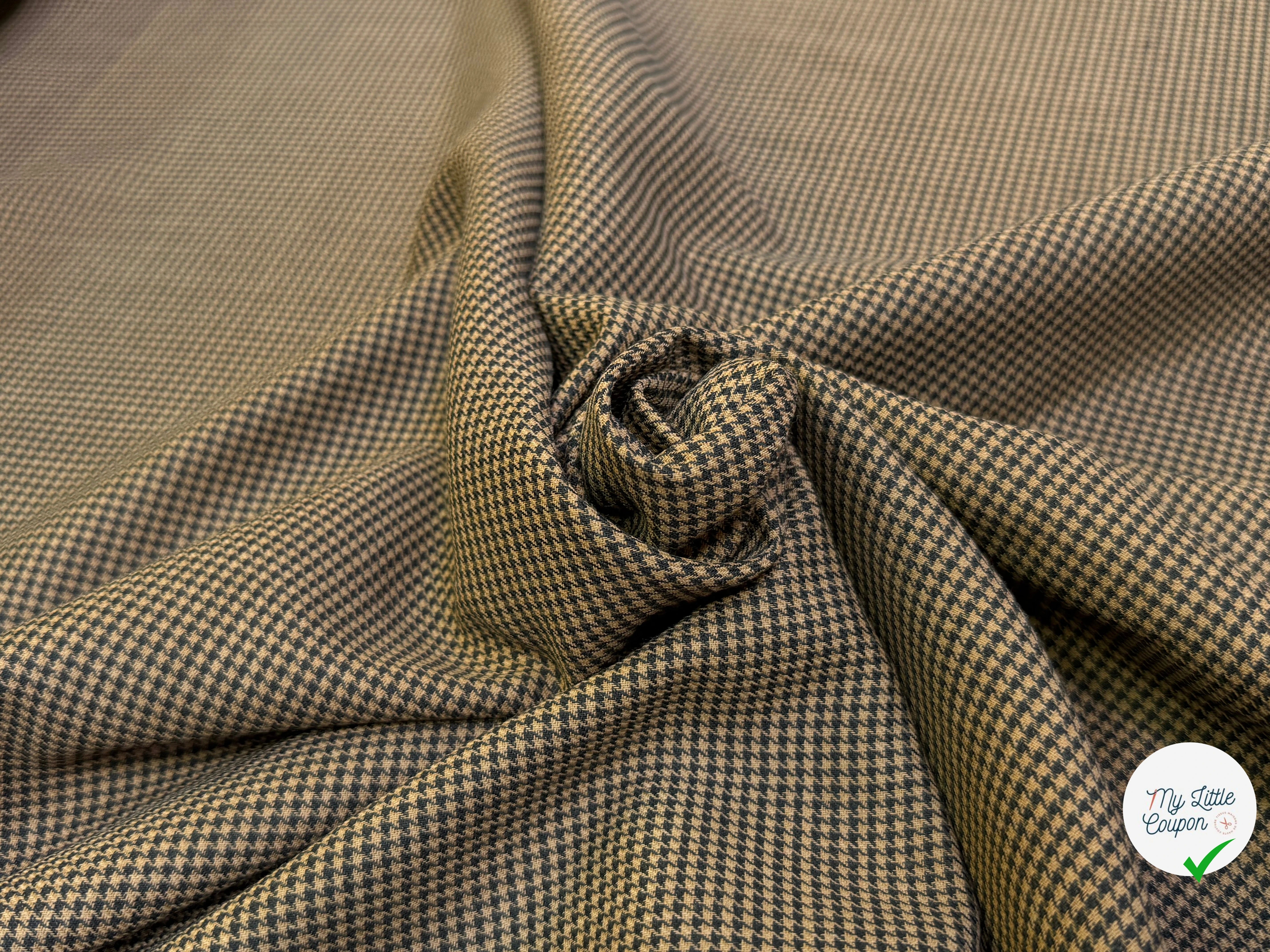 DRAPERIE POLYLAINE STRETCH PIED DE COQ MARRON NOIR - My Little Coupon