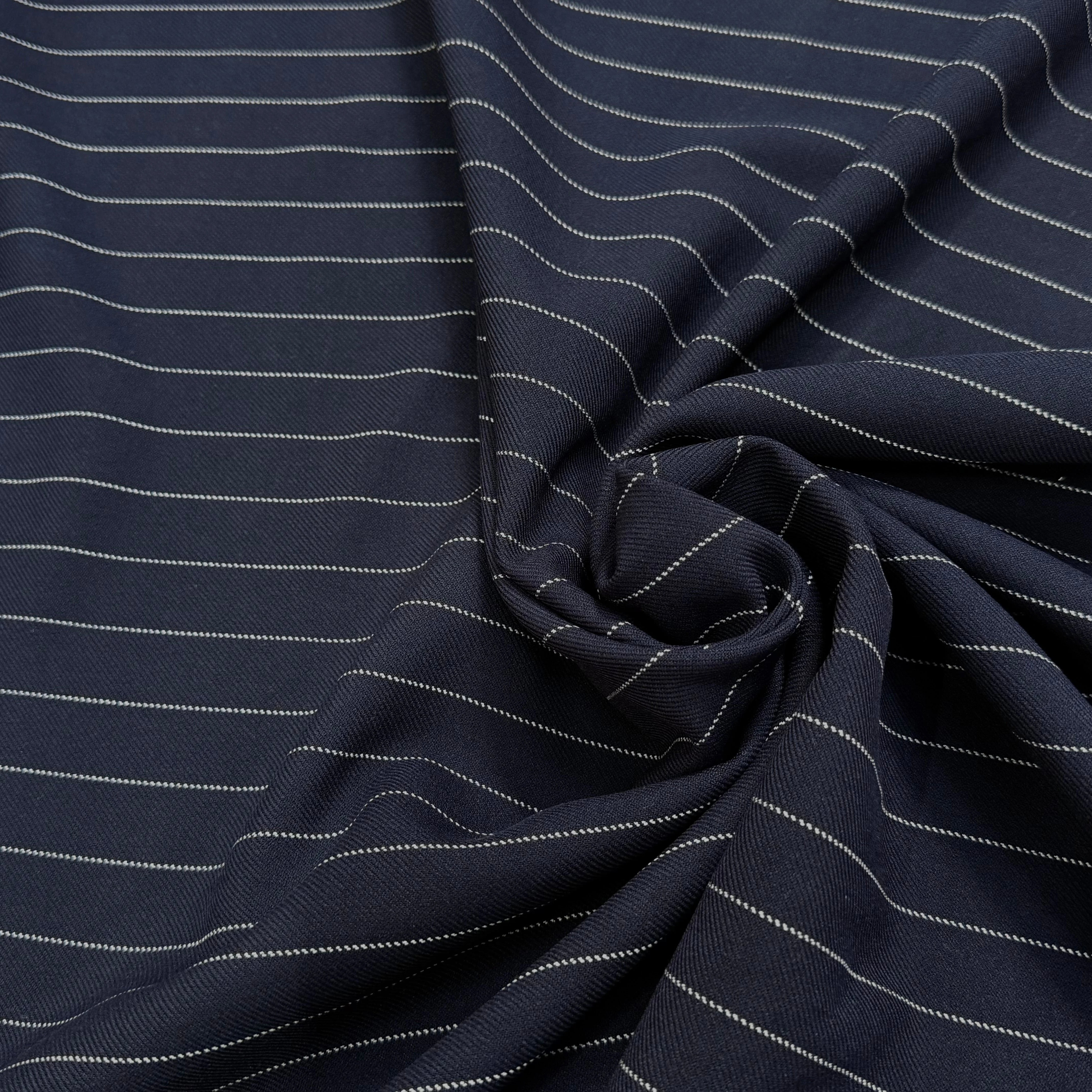 DRAPERIE POLYVISCOSE LOURDE STRETCH MARINE À RAYURES - My Little Coupon