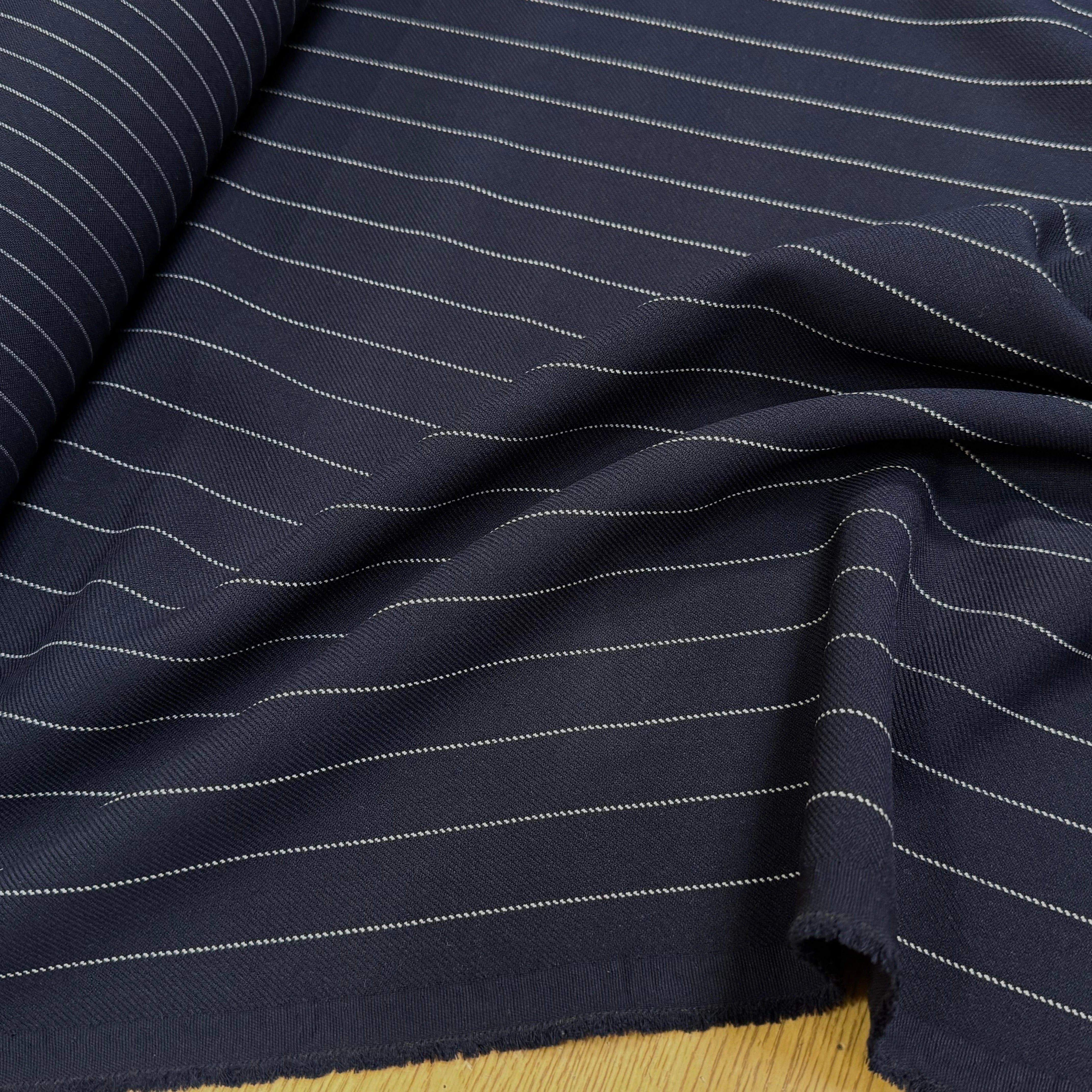 DRAPERIE POLYVISCOSE LOURDE STRETCH MARINE À RAYURES - My Little Coupon