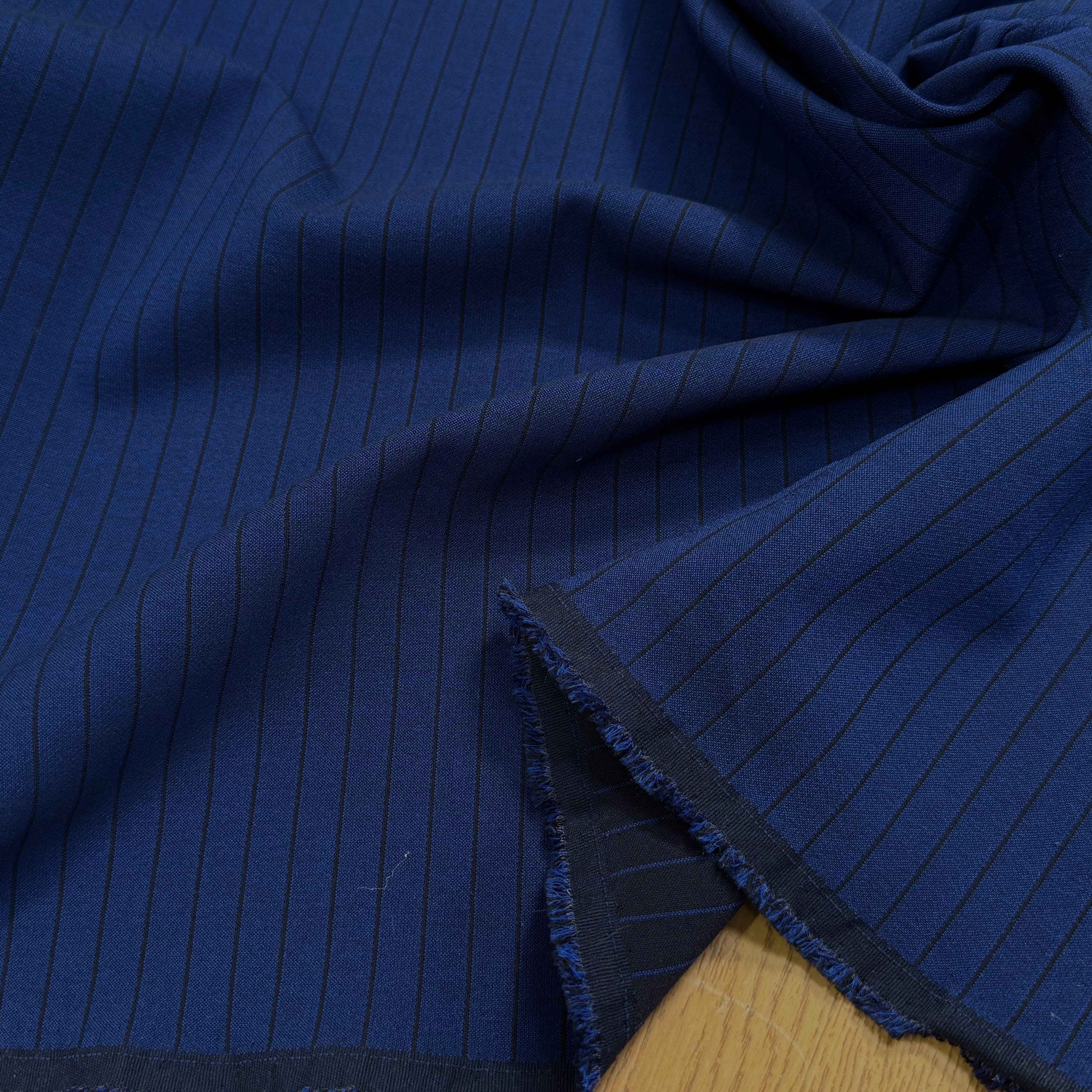 DRAPERIE POLYVISCOSE LOURDE ULTRA STRETCH BLEU À RAYURES CHIC TENUE - My Little Coupon