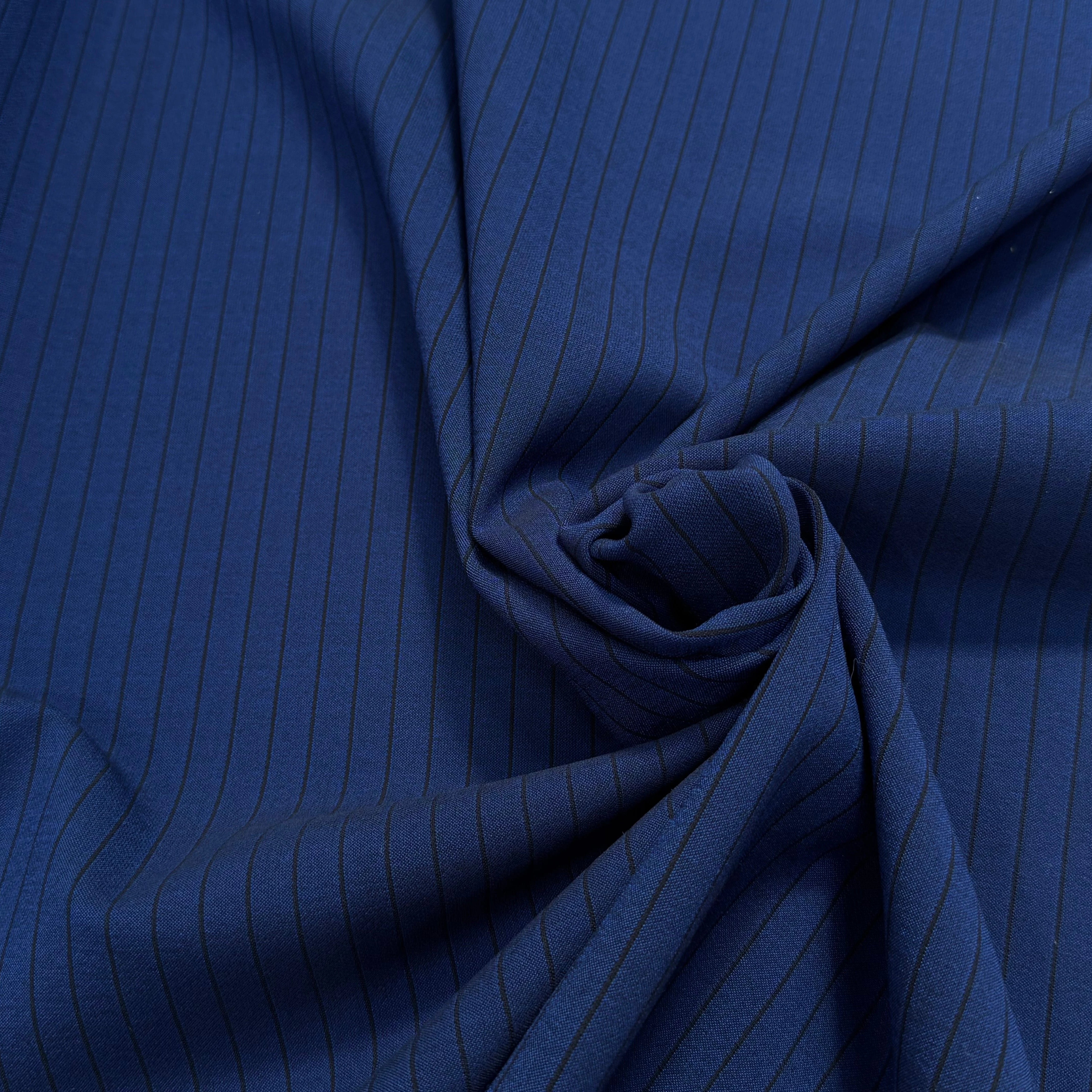 DRAPERIE POLYVISCOSE LOURDE ULTRA STRETCH BLEU À RAYURES CHIC TENUE - My Little Coupon