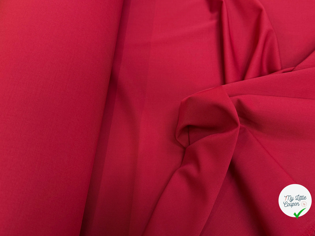 DRAPERIE SERGÉE POLYLAINE STRETCH CERISE NET - My Little Coupon