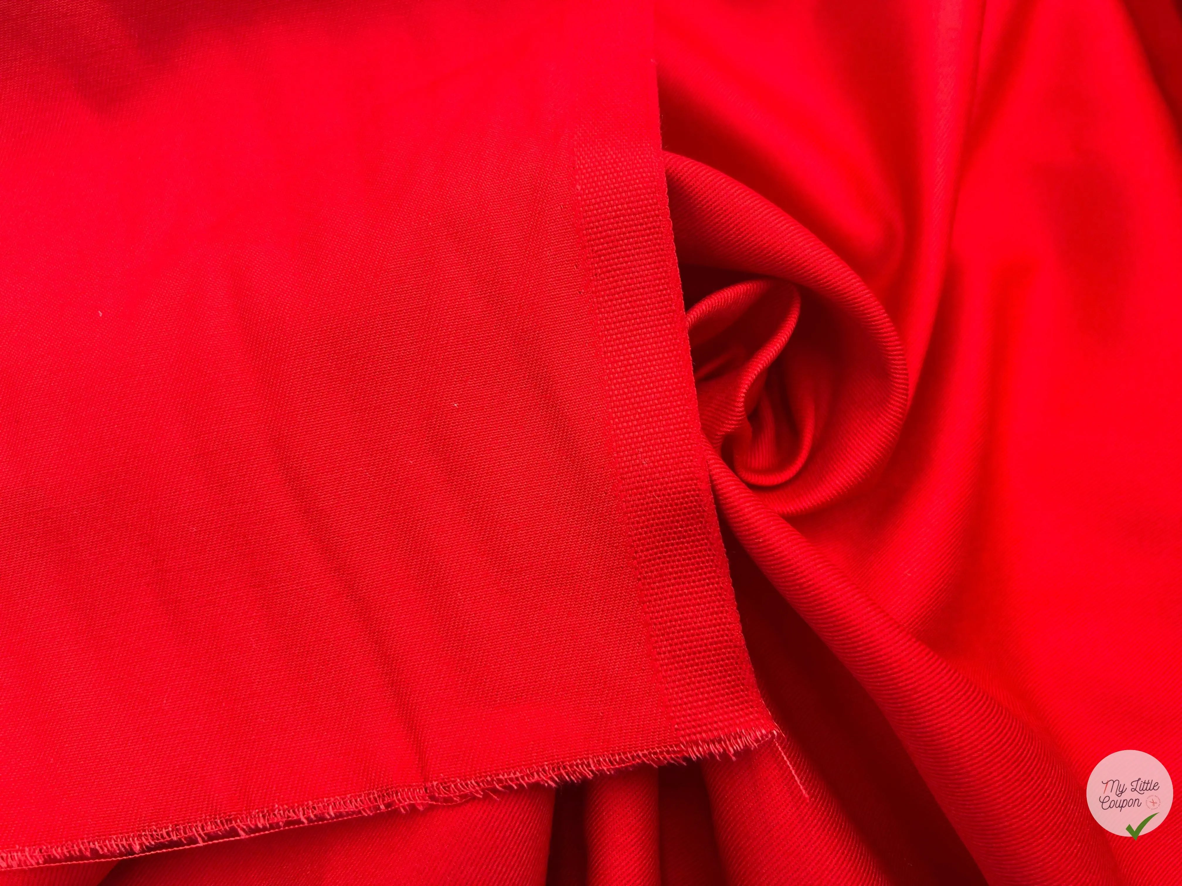 DRILL LĂGER ROUGE COQUELICOT QUALITĂ JAPON - coupon de tissu de 3 mĂštres - My Little Coupon - tissu - coudre