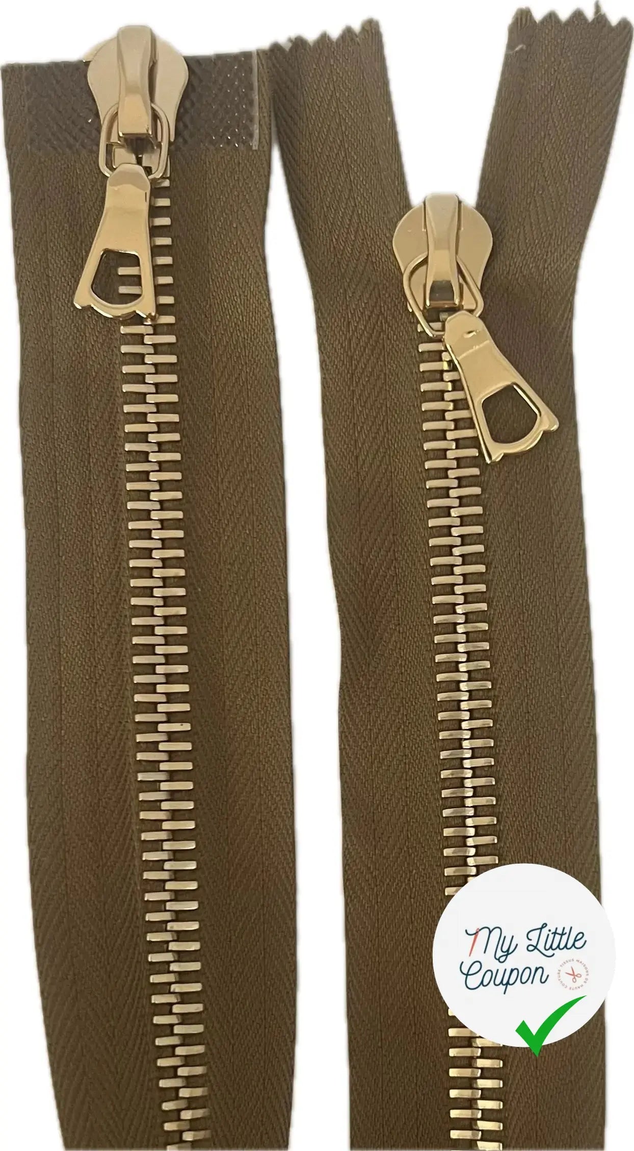 FERMETURE RIRI MÉTAL DORÉ DOUBLE VOIES 80CM M8 KAKI CLAIR - My Little Coupon
