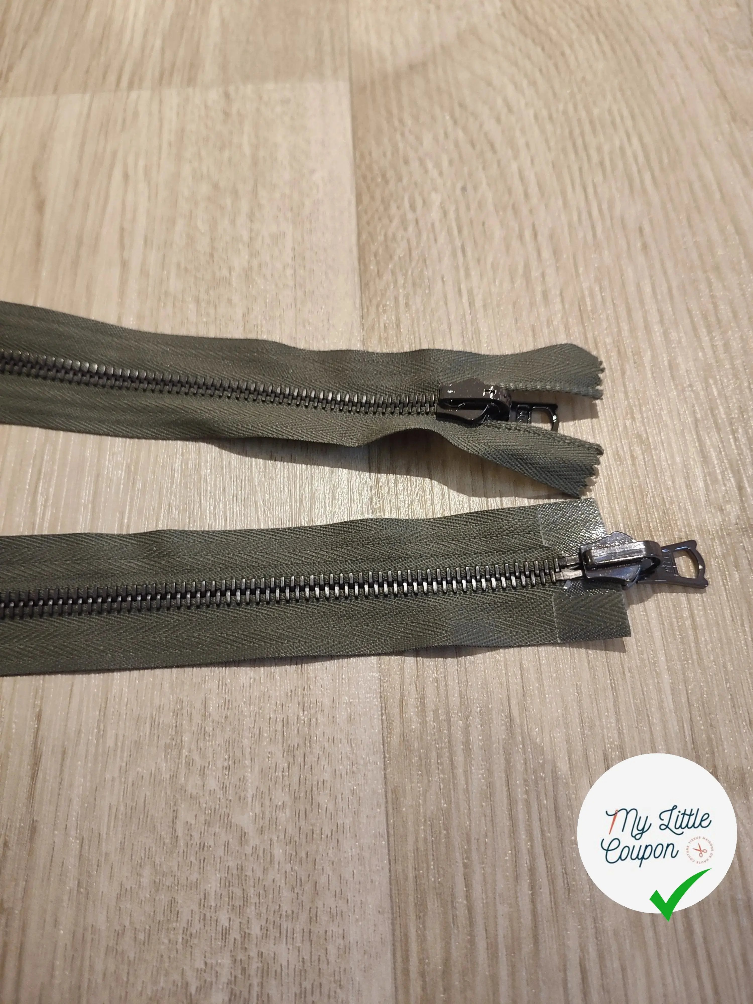 FERMETURE RIRI METAL NON SÉPARABLE DOUBLE CHEMINS RÉVERSIBLE 65CM VERT KAKI - My Little Coupon